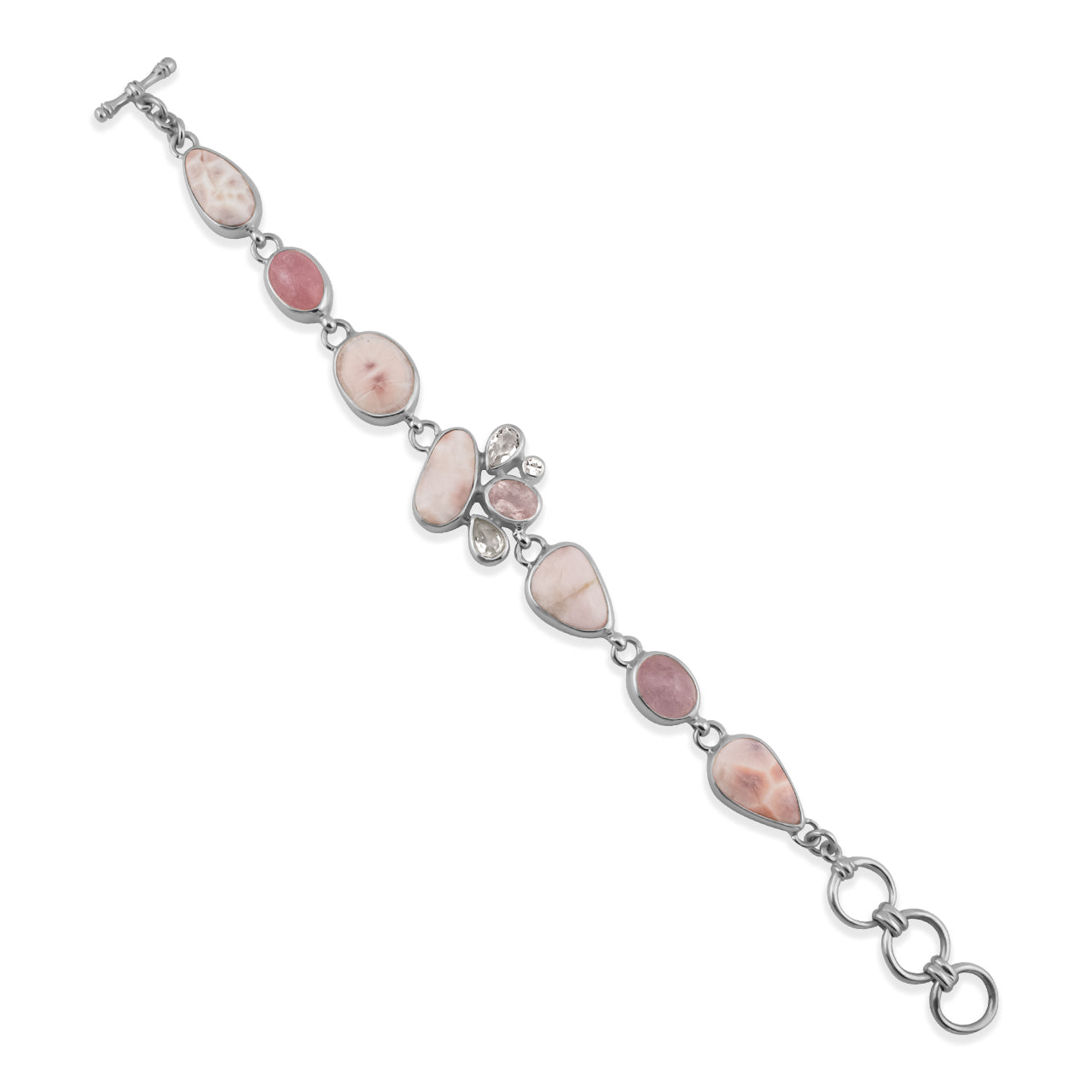 Starborn Pink Natrolite with Morganite Bracelet in Sterling Silver