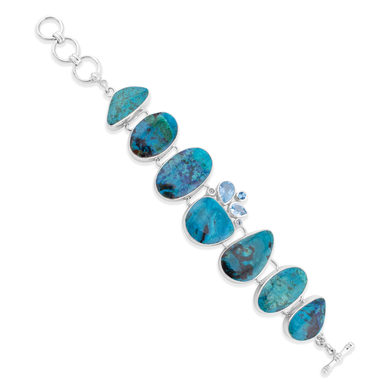 Starborn Shattuckite with Faceted Blue Topaz Bracelet in Sterling Silver