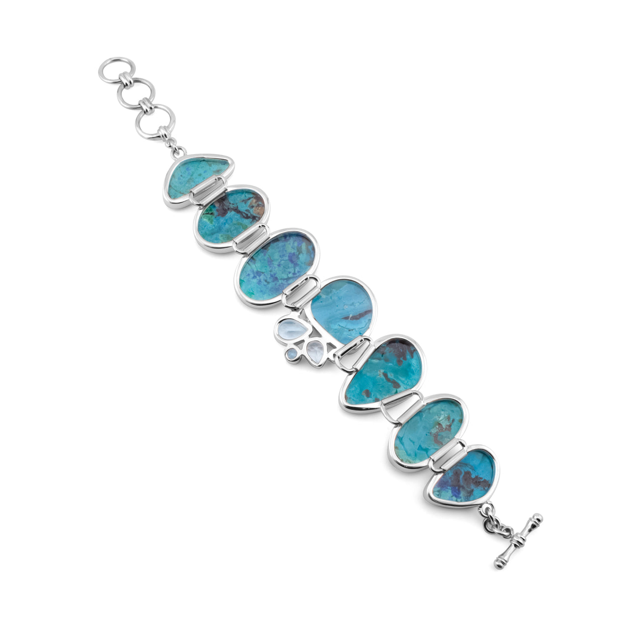 Starborn Shattuckite with Faceted Blue Topaz Bracelet in Sterling Silver
