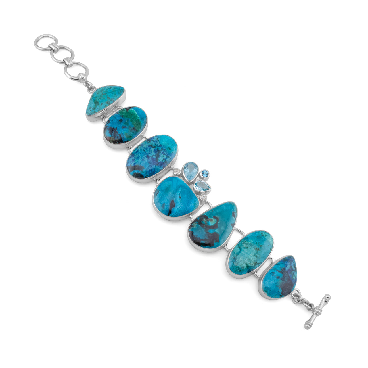 Starborn Shattuckite with Faceted Blue Topaz Bracelet in Sterling Silver