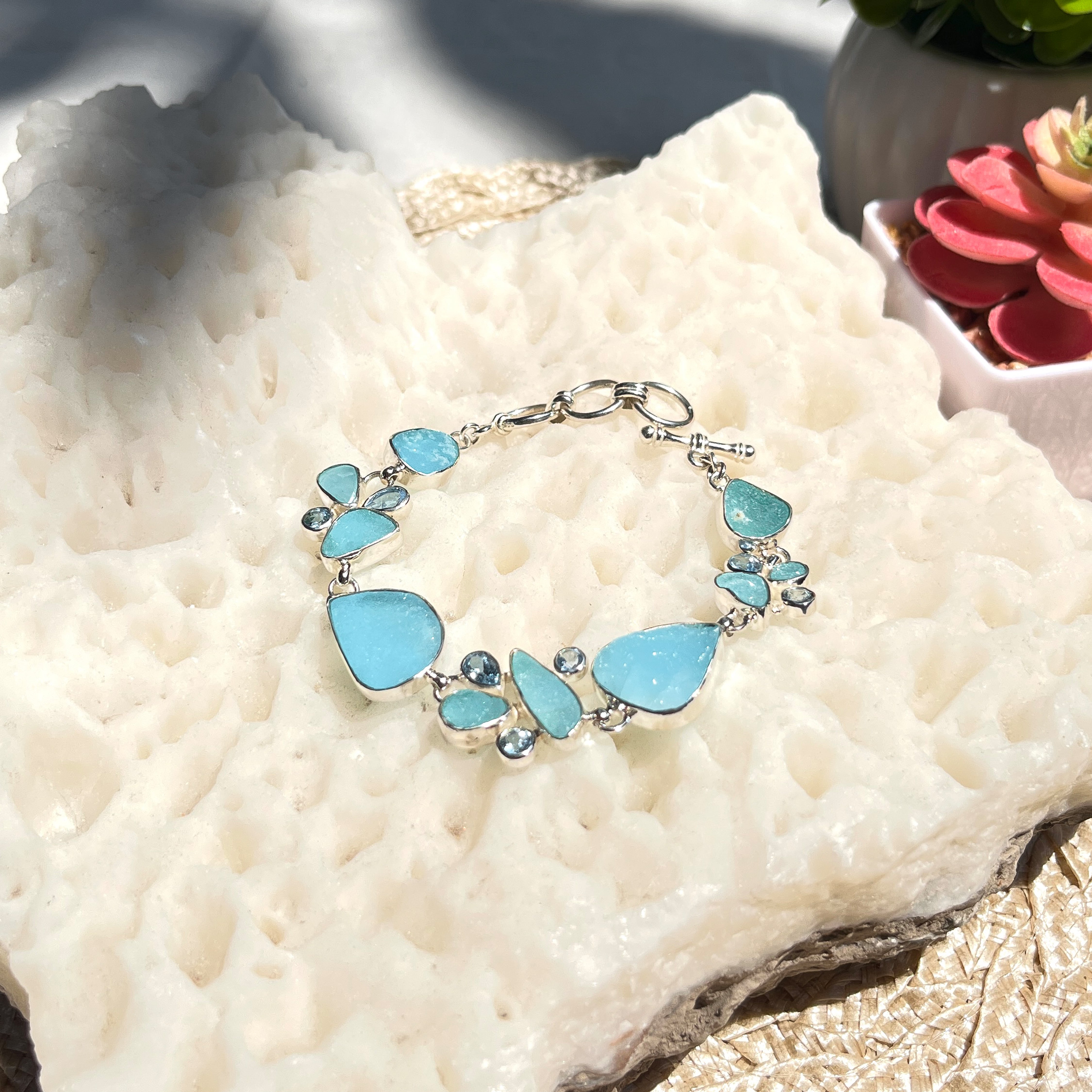 Starborn Hemimorphite with Blue Topaz Bracelet in Sterling Silver
