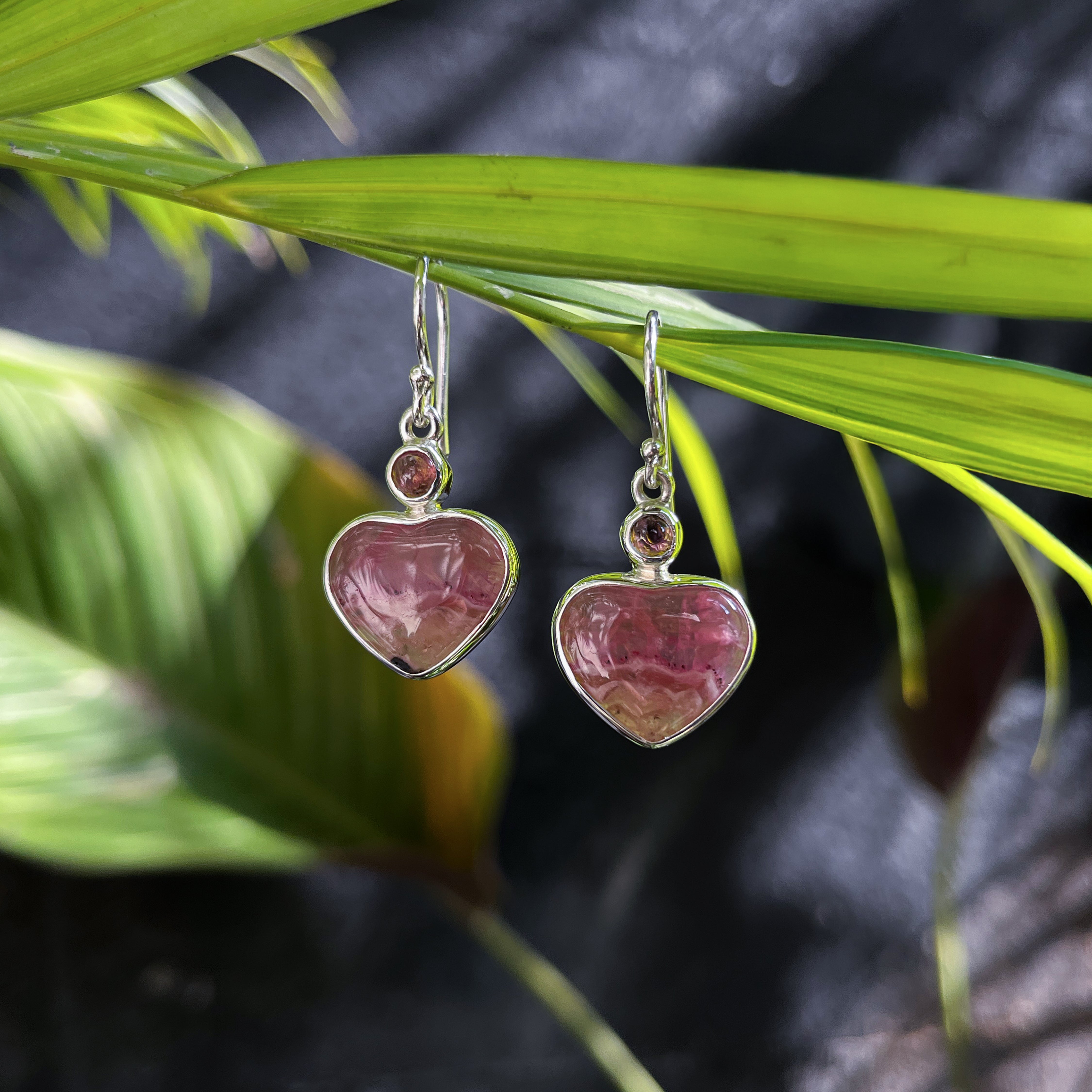 Starborn Pink Cobalto Calcite Heart & Pink Tourmaline Accent Drop Earrings in Sterling Silver - 1 Piece