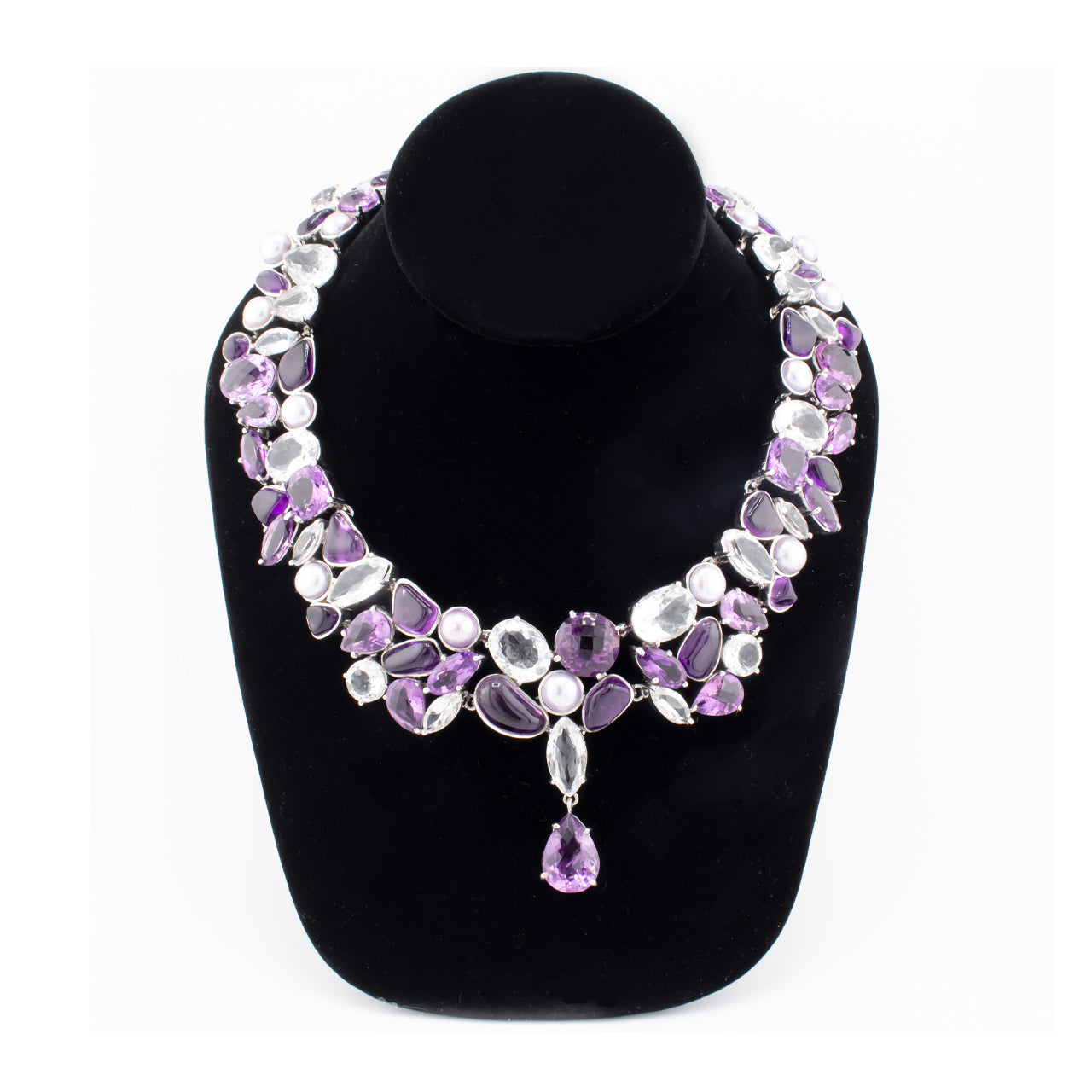 Starborn Amethyst, Freshwater Pearl and Quartz Necklace in Sterling Silver - One piece