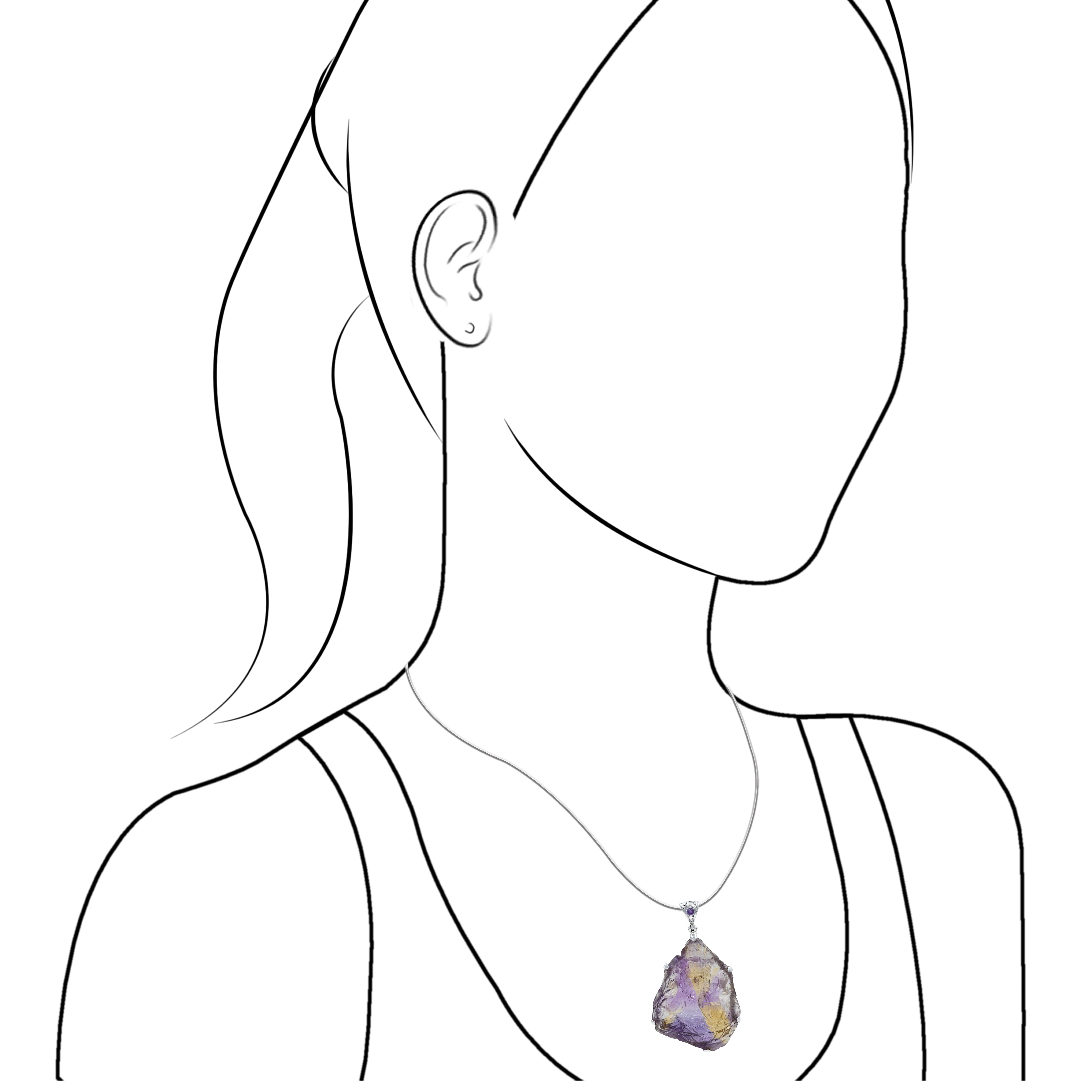 Starborn Hand-Carved Ametrine Tara Goddes Pendant with Filigree Bale Amethyst in Sterling Silver