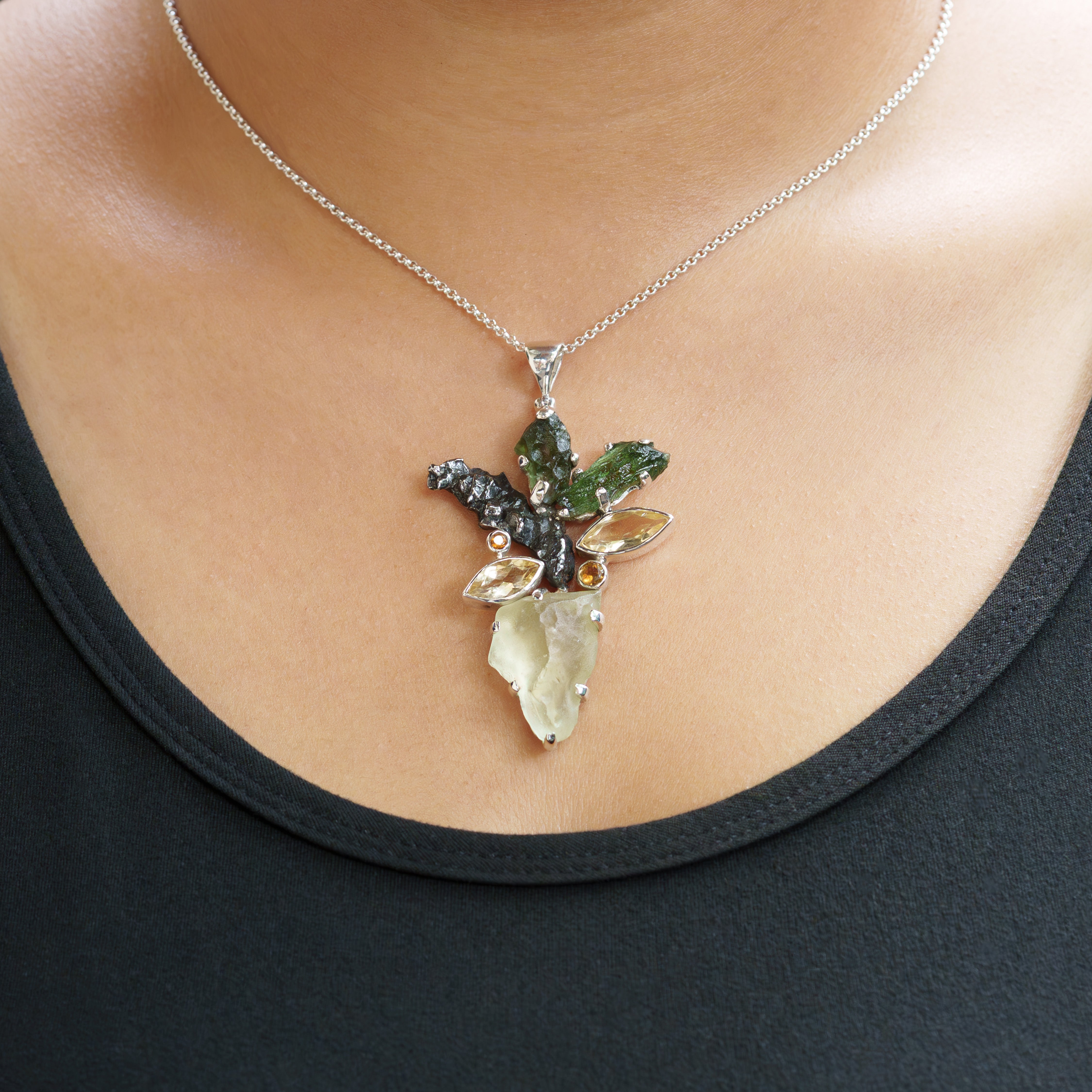 Starborn Libyan Desert Tektite Multi-Stone Pendant in Sterling Silver