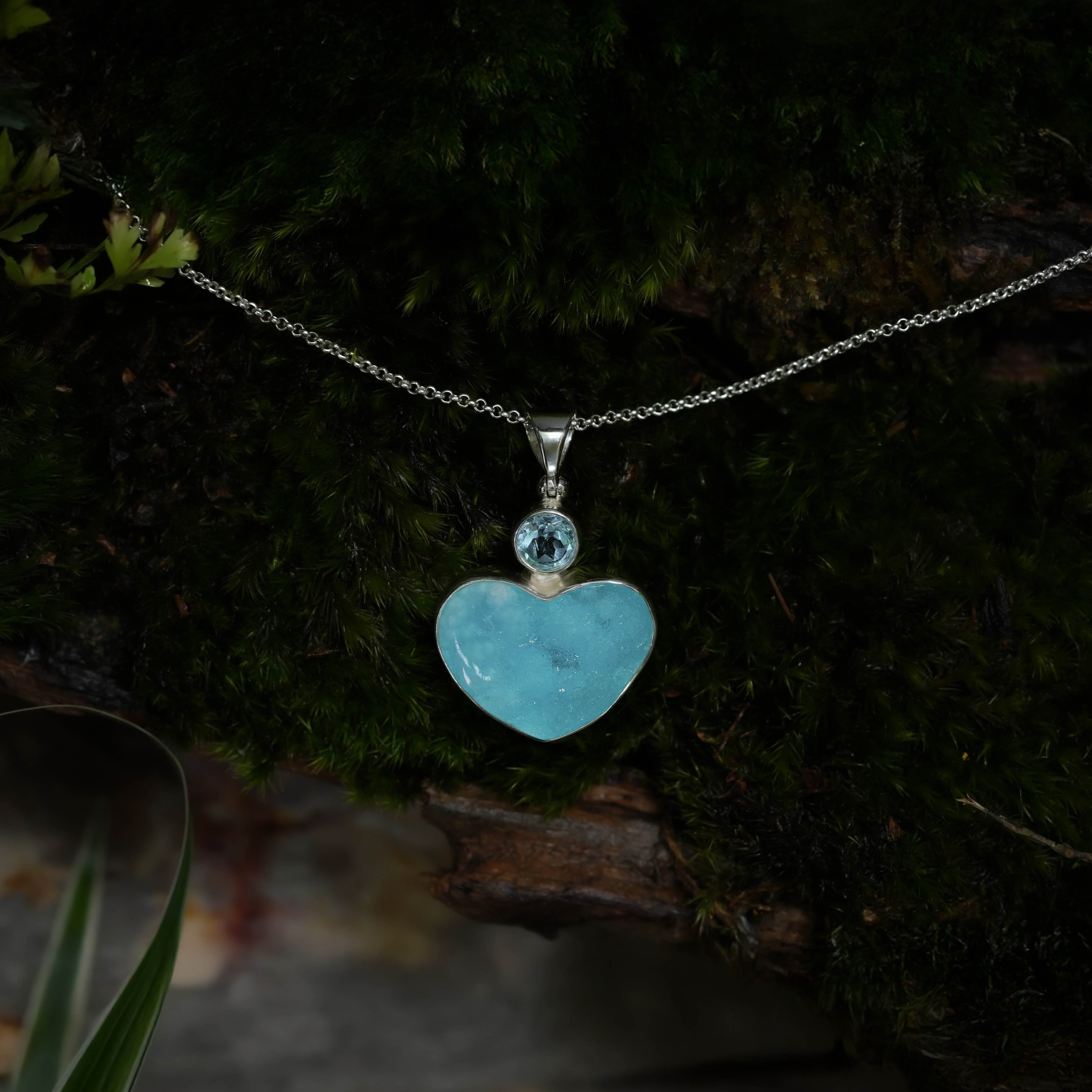 Starborn Hemimorphite Heart Pendant in Sterling Silver