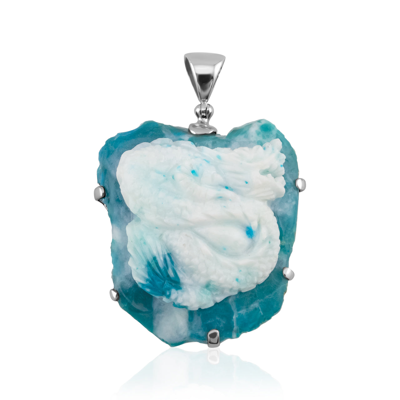 Starborn Peruvian Blue Opal Dragon Carving Pendant in Sterling Silver