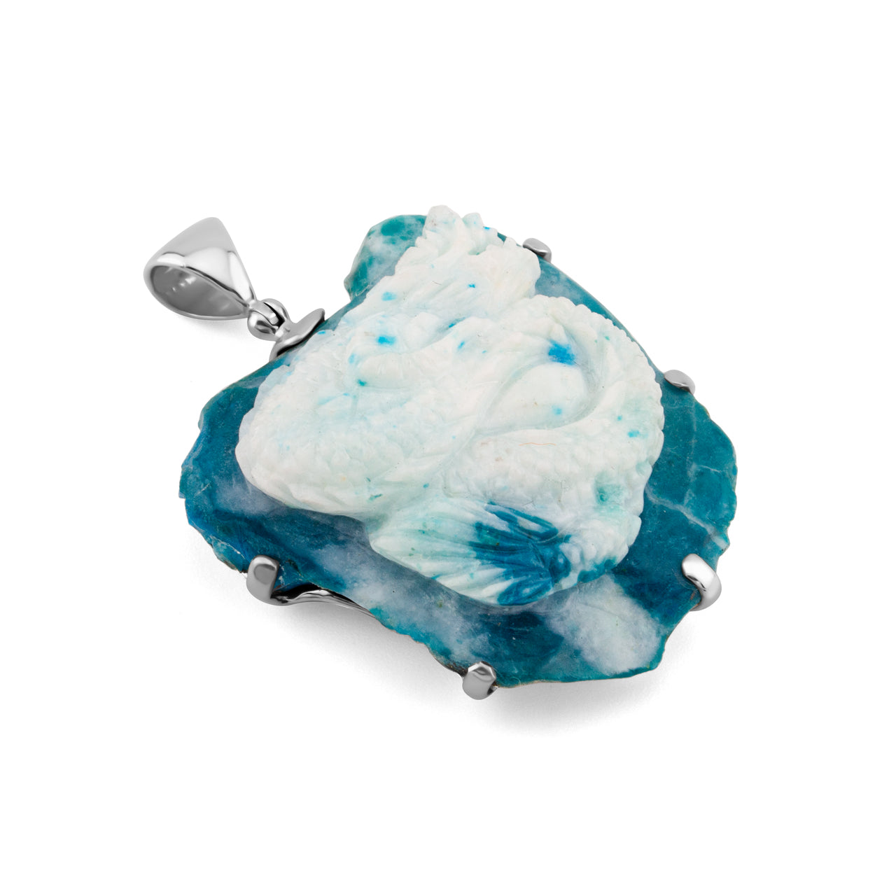 Starborn Peruvian Blue Opal Dragon Carving Pendant in Sterling Silver