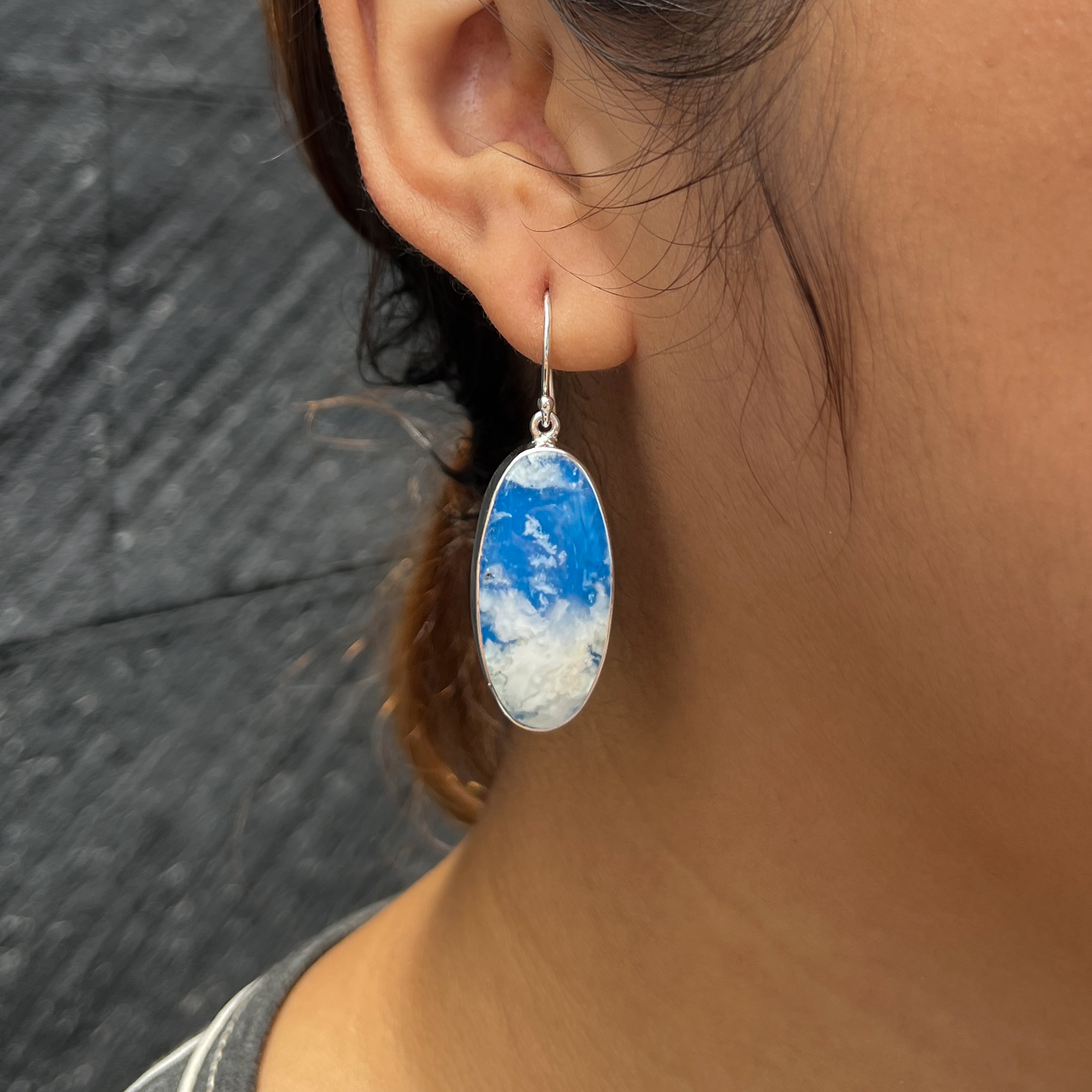 Starborn Sky Plume Agate Dangle Earrings in Fine Sterling Silver
