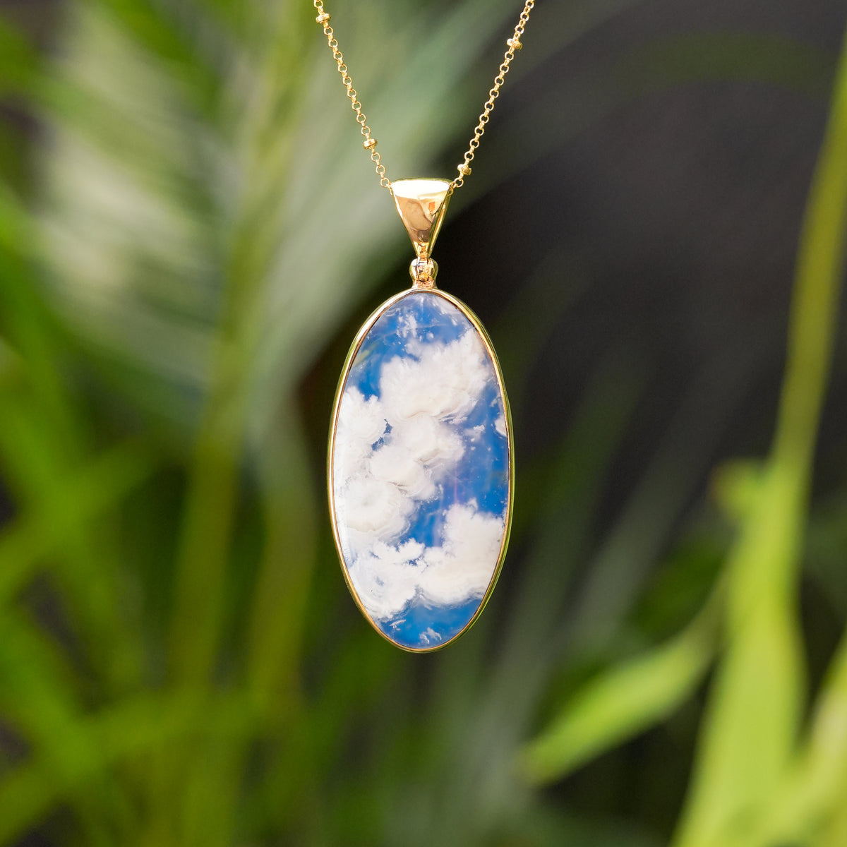 Starborn Sky Blue Plume Agate Pendant in Nordic Gold