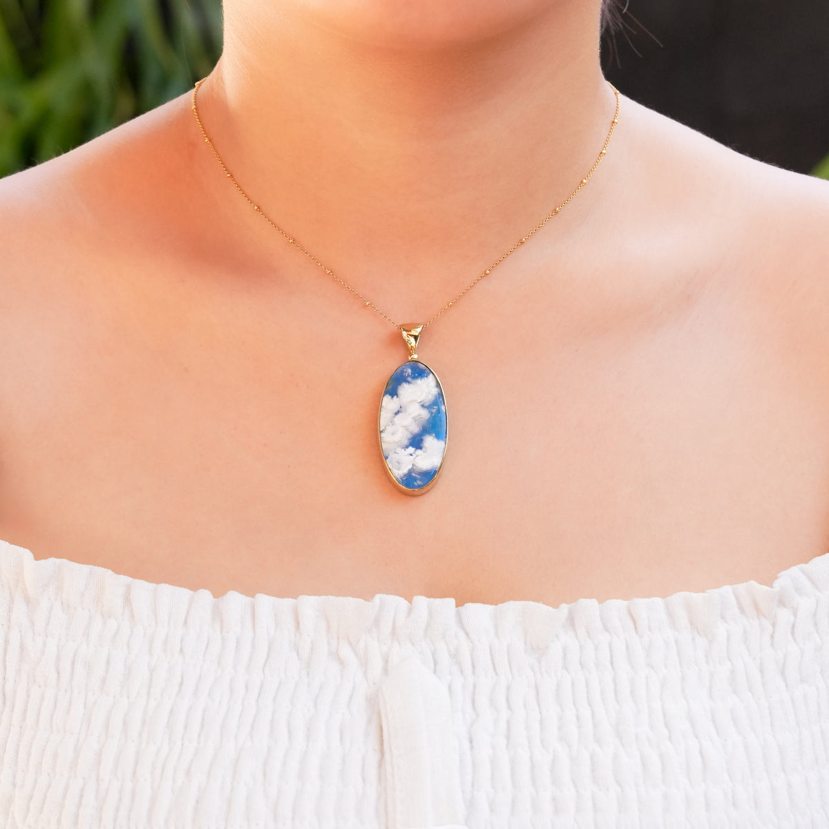 Starborn Sky Blue Plume Agate Pendant in Nordic Gold