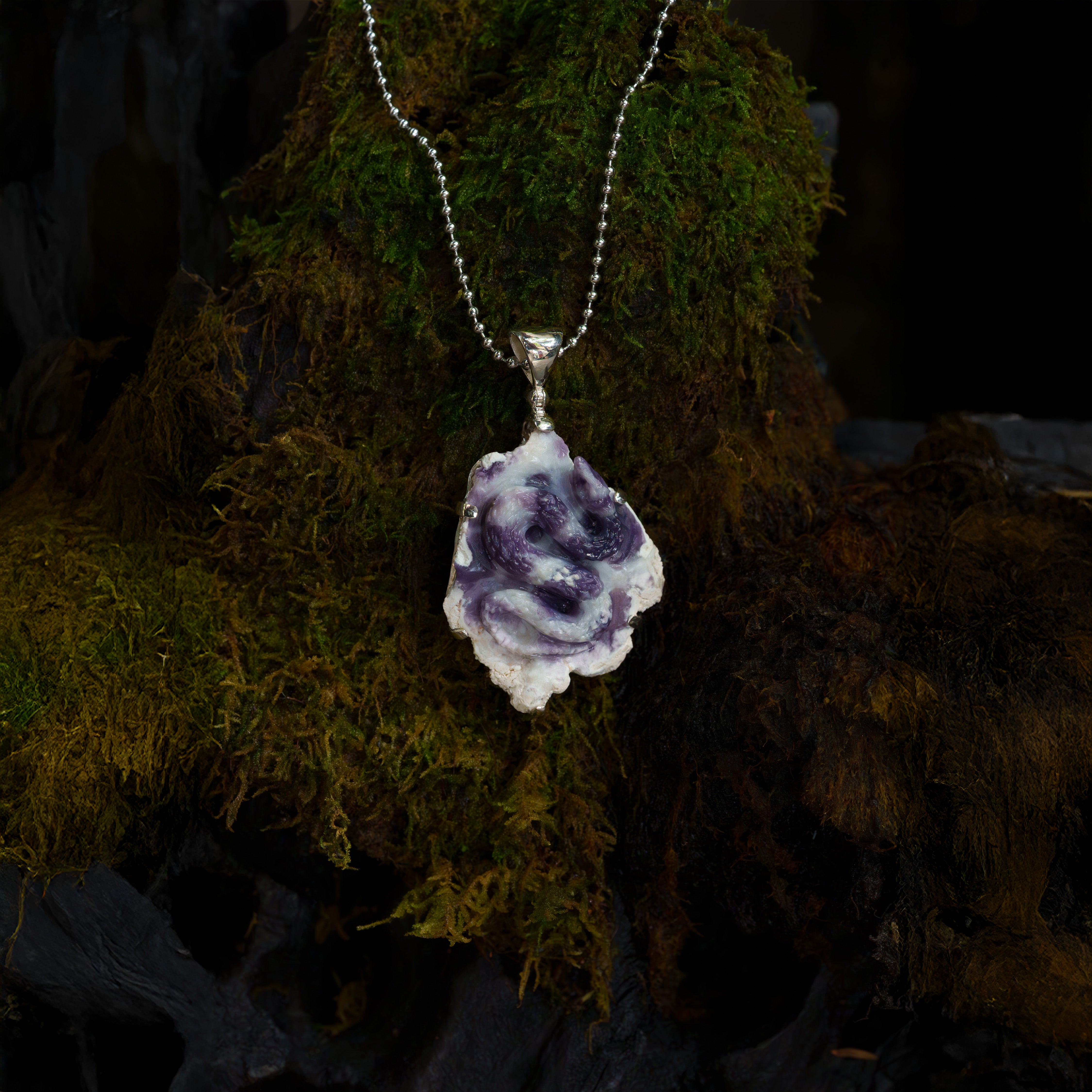 Starborn Hand-Carved Purple Opal Snake Pendant in Sterling Silver - 1 Piece