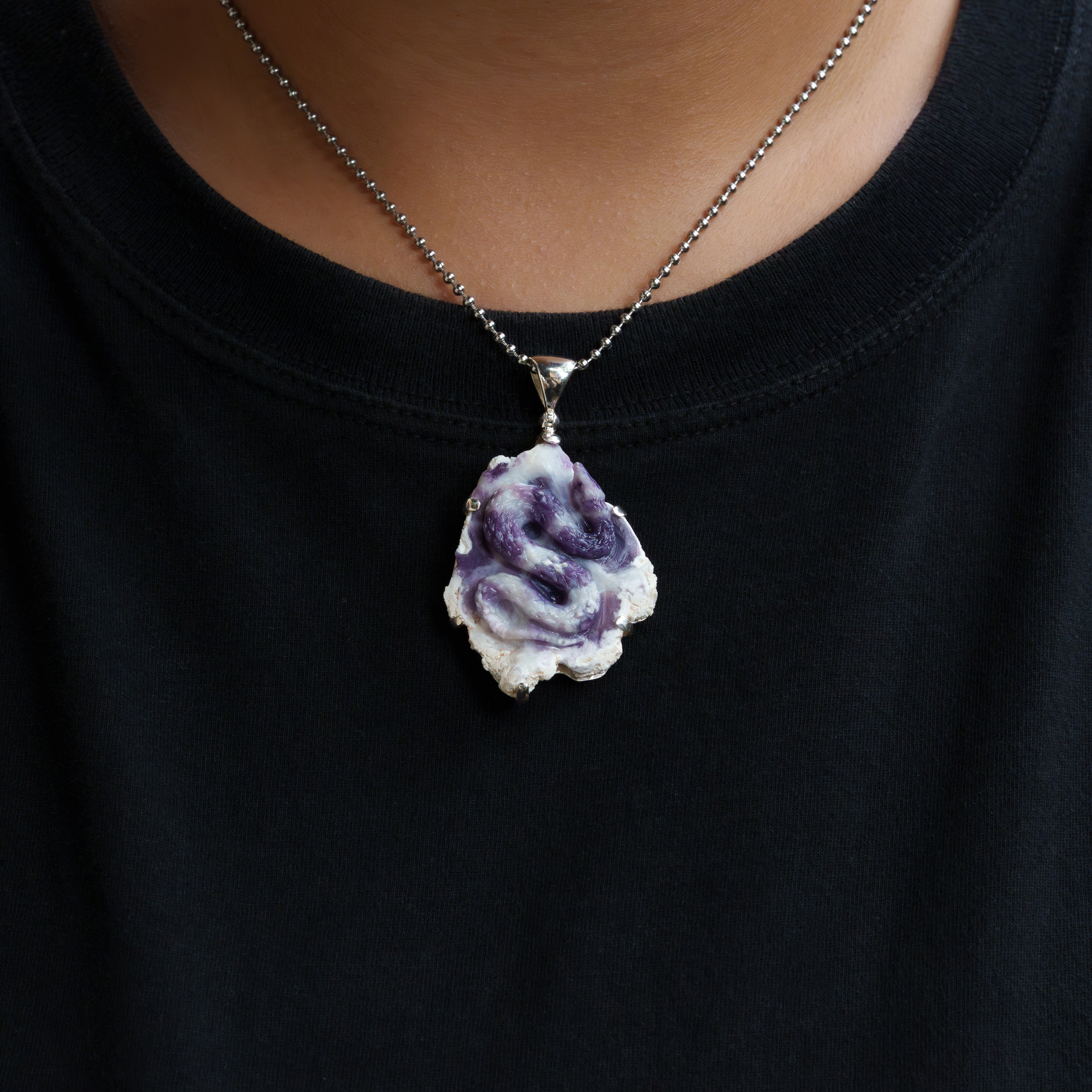 Starborn Hand-Carved Purple Opal Snake Pendant in Sterling Silver - 1 Piece