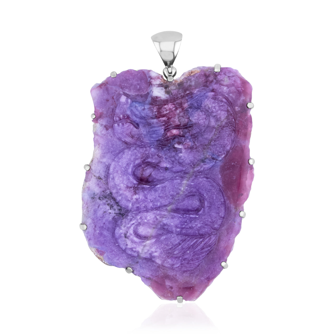 Starborn Rubellite Tourmaline from Paraiba Dragon Carving Pendant in Sterling Silver