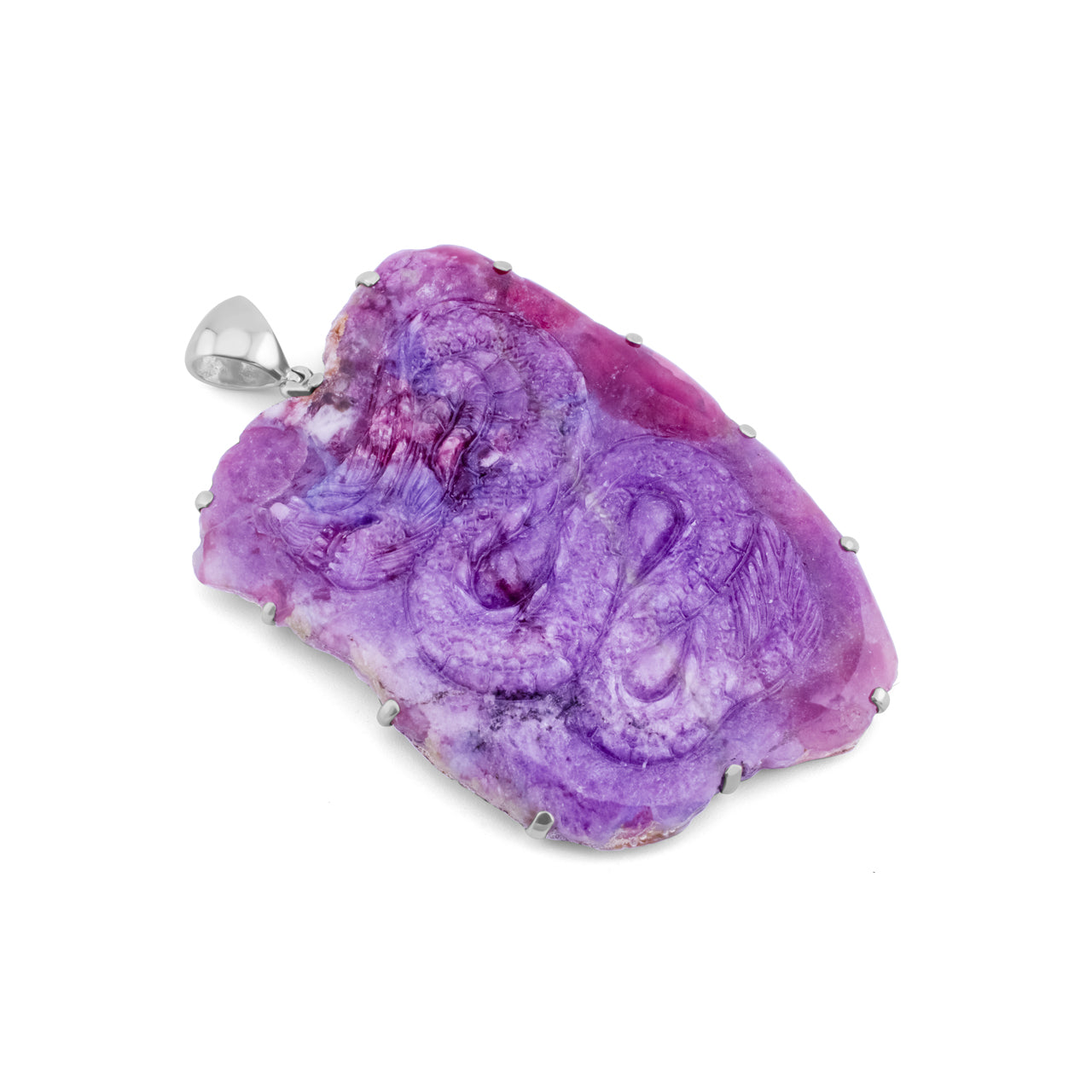 Starborn Rubellite Tourmaline from Paraiba Dragon Carving Pendant in Sterling Silver