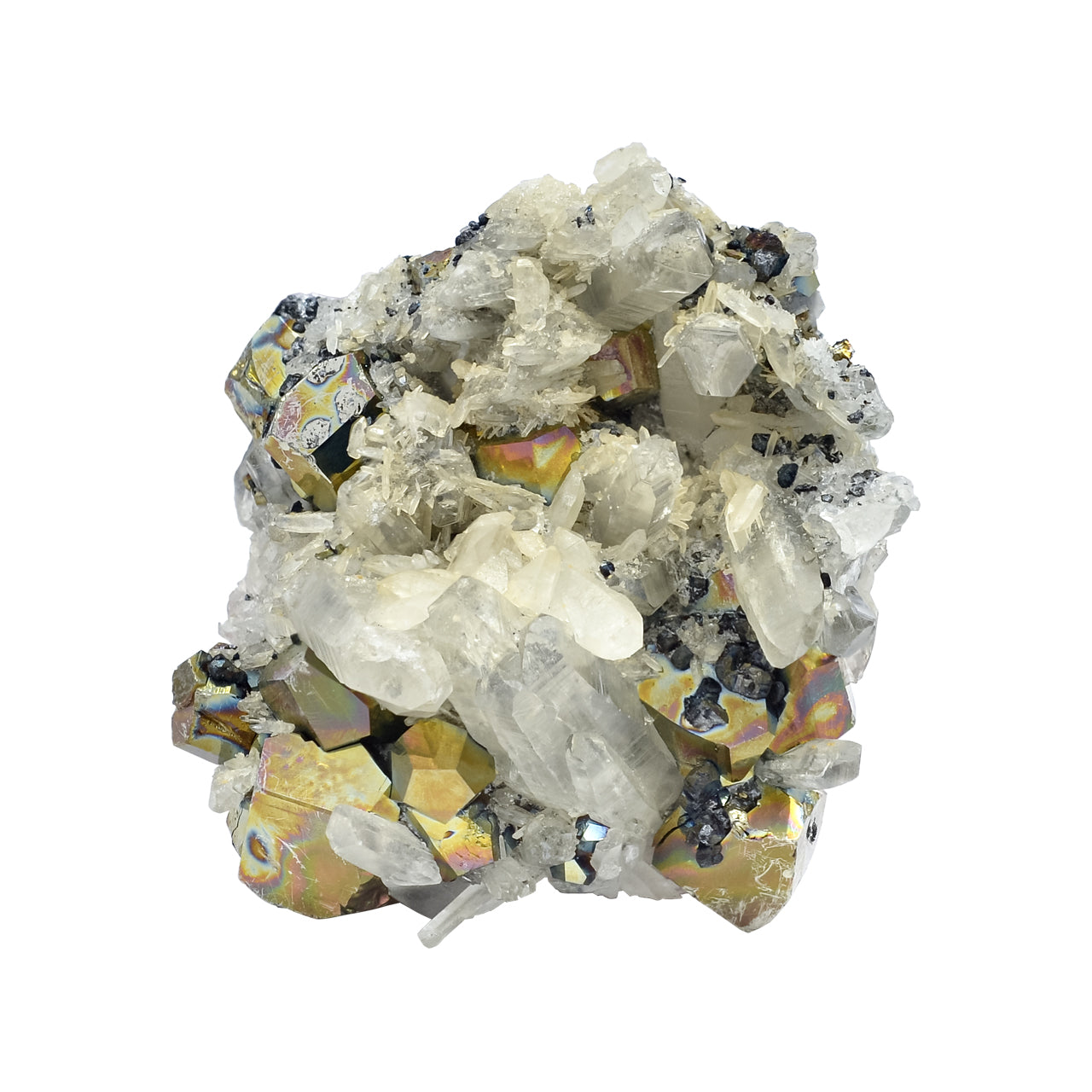 Rainbow Pyrite with Quartz Crystal Specimen 331 carats