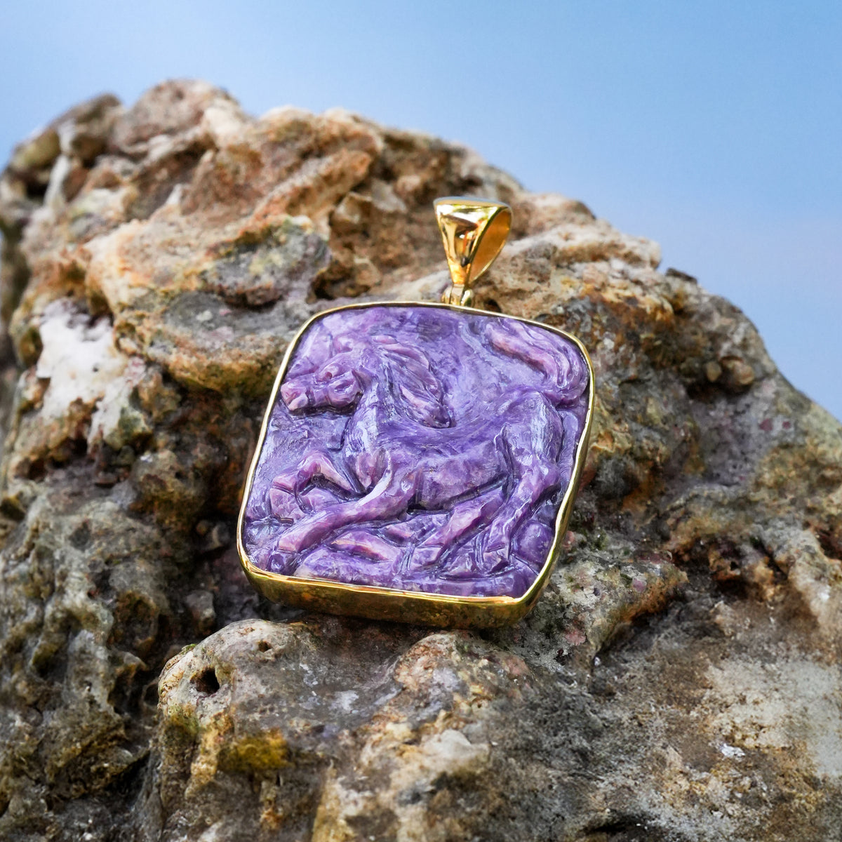 Starborn Hand-Carved Sugilite Horse Pendant in Sterling Silver