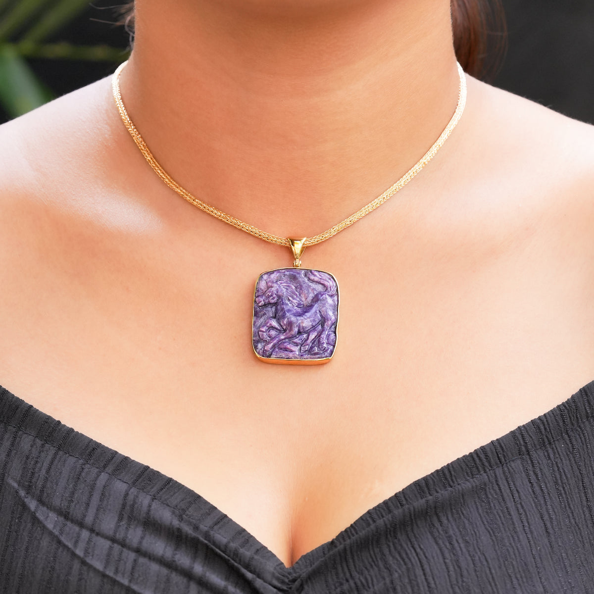 Starborn Hand-Carved Sugilite Horse Pendant in Sterling Silver