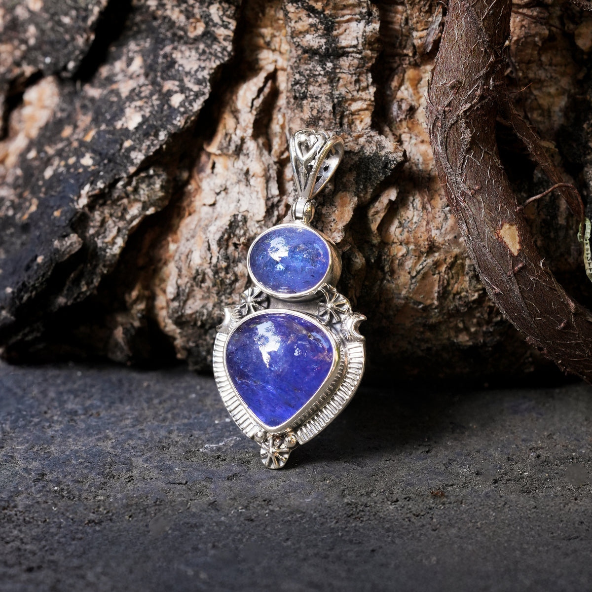 Colgante multi-piedra Starborn de Tektita del Desierto Líbico en Plata de Ley