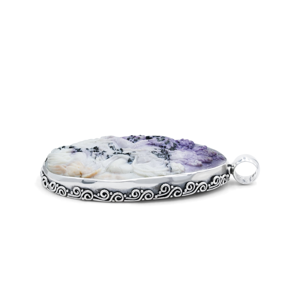 Starborn Tiffany Stone Tara Goddess Carving Pendant in Sterling Silver