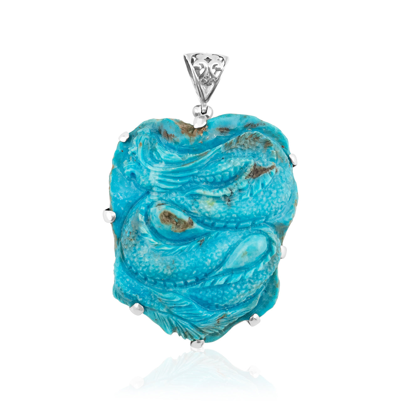 Starborn Narcozari Turquoise Dragon Carving Pendant in Sterling Silver