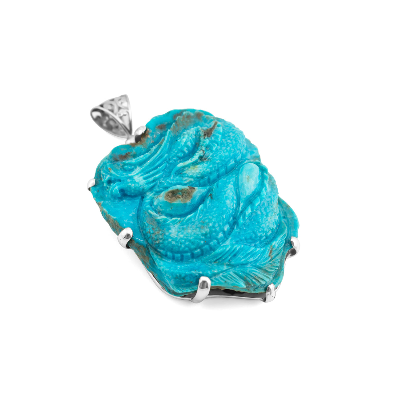 Starborn Narcozari Turquoise Dragon Carving Pendant in Sterling Silver