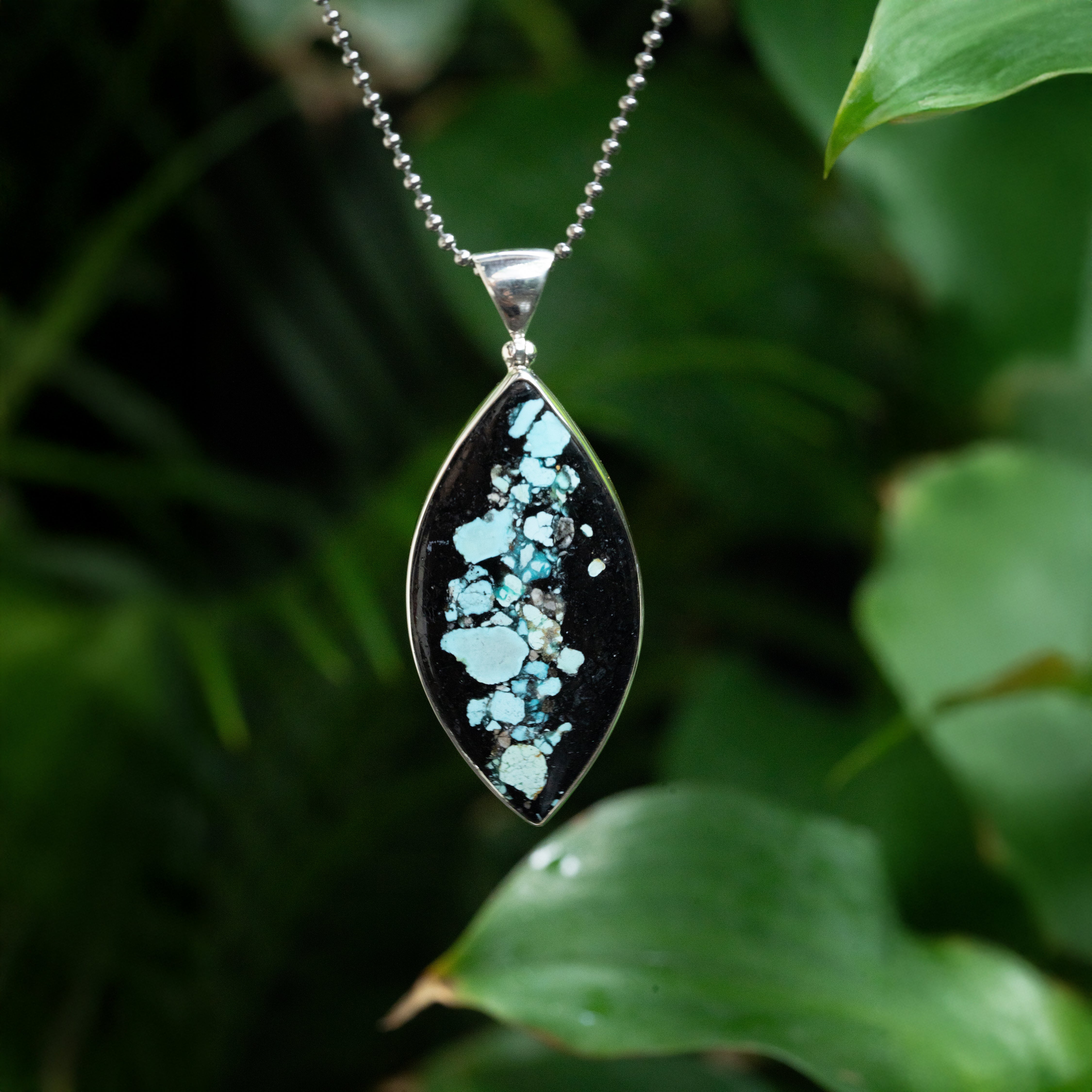 Starborn Mohave Turquoise Marquise Pendant in Fine Sterling Silver