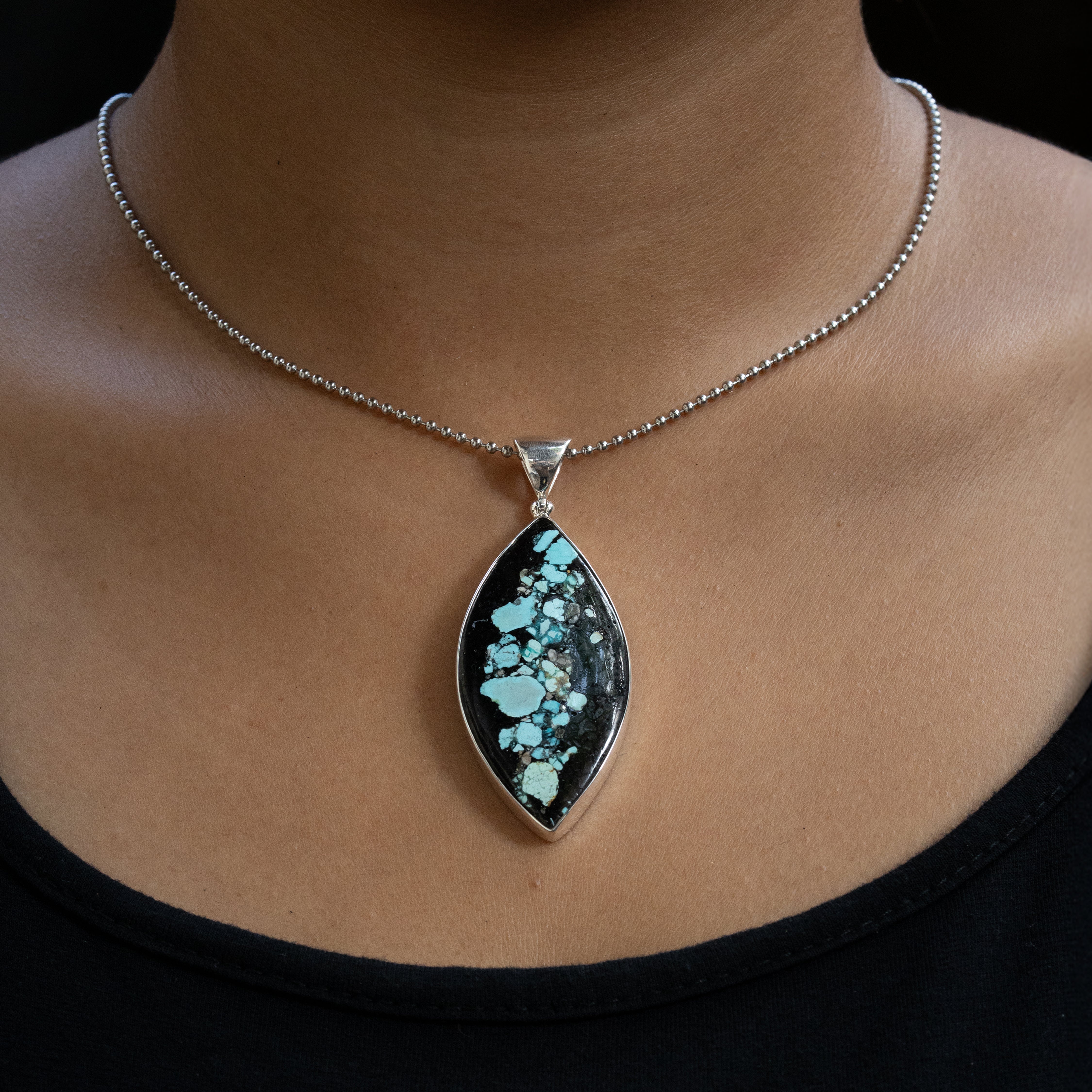 Starborn Mohave Turquoise Marquise Pendant in Fine Sterling Silver