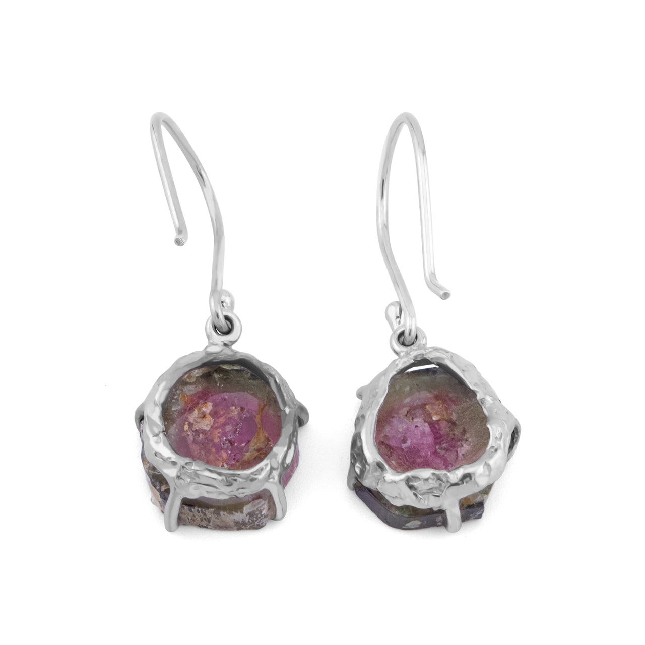 Starborn Watermelon Tourmaline Silce Prongset Dangle Earrings in Sterling Silver