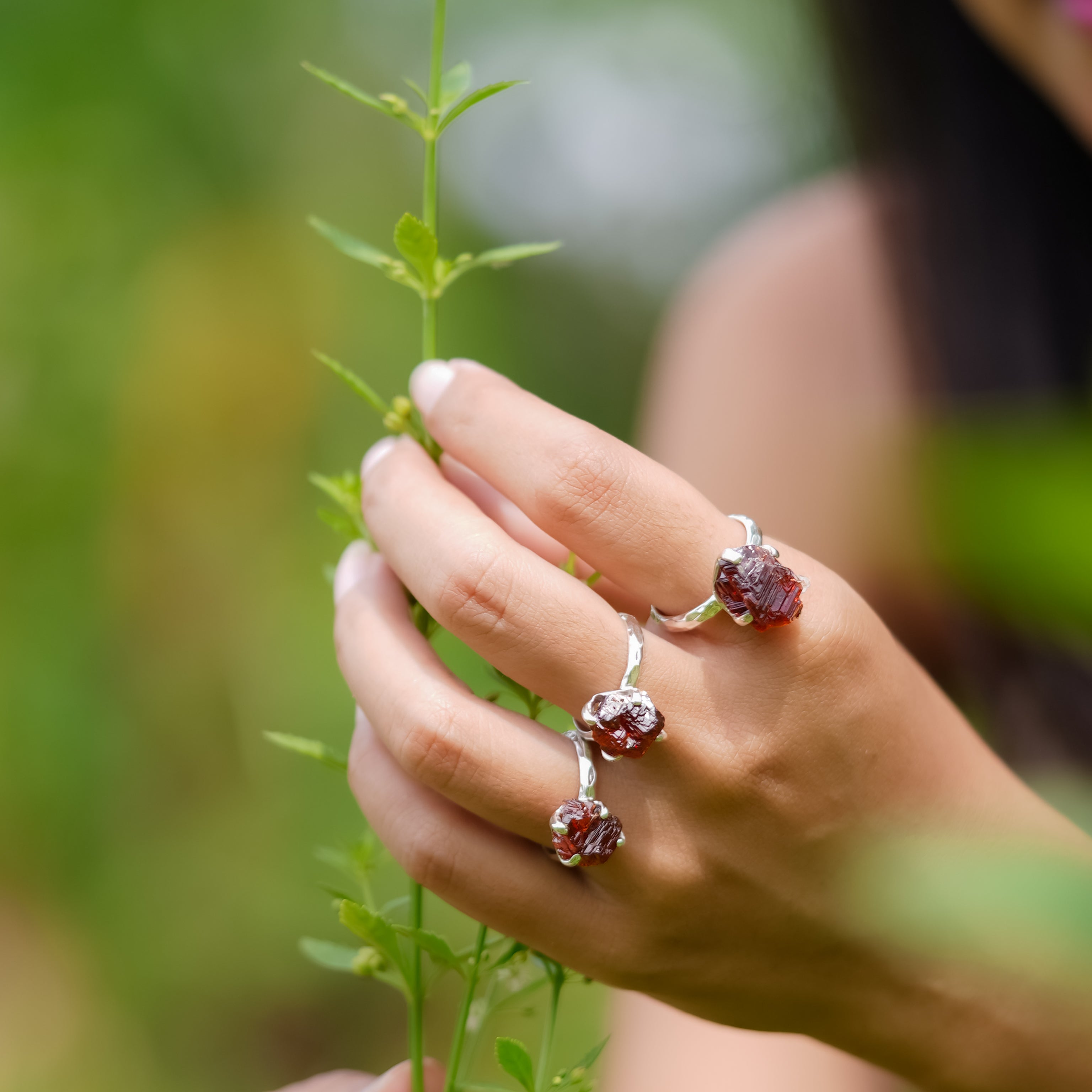 Starborn Etched Spessartite Garnet Crystal Ring