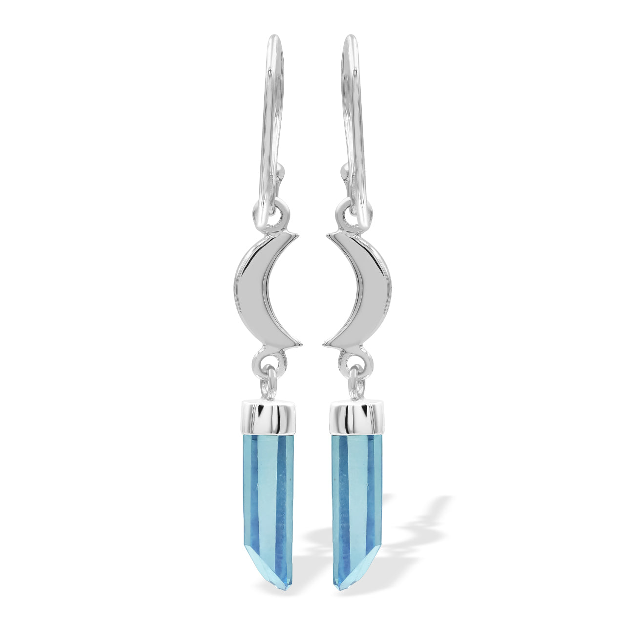 Aqua Aura Crystal and Crescent Moon style Earrings