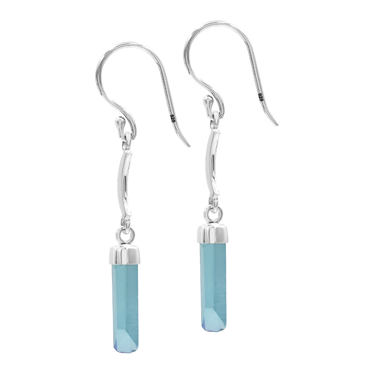 Aqua Aura Crystal and Crescent Moon style Earrings
