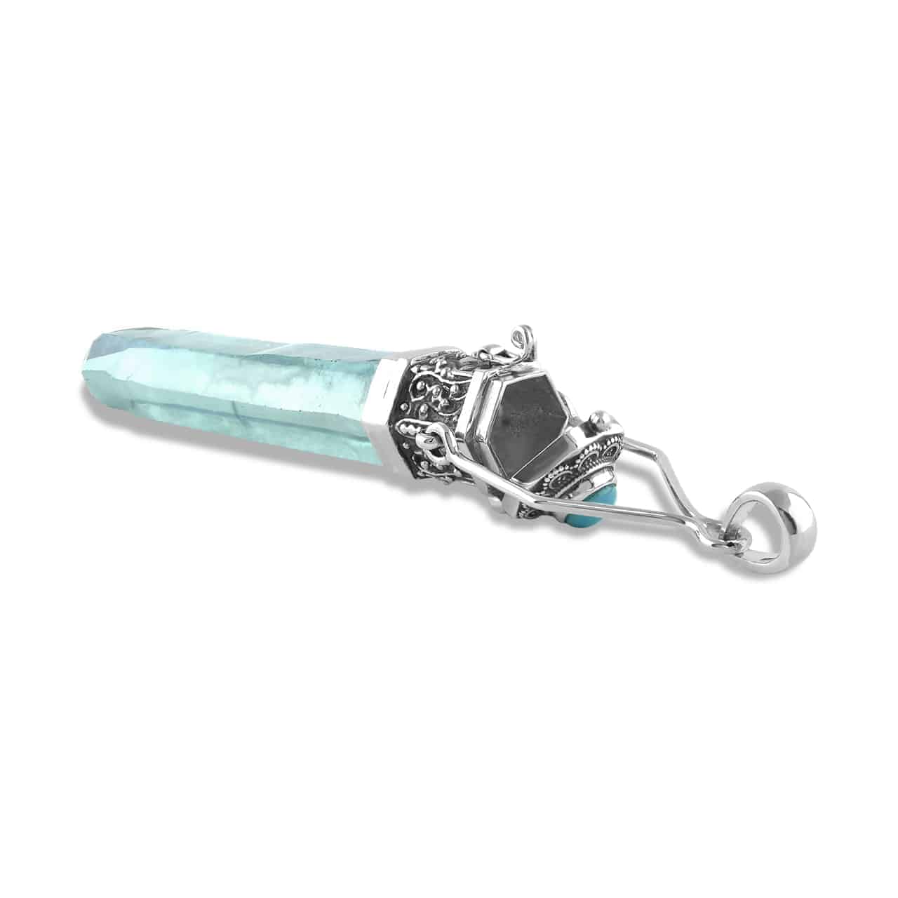 Aqua Aura Quartz Crystal Locket Pendant