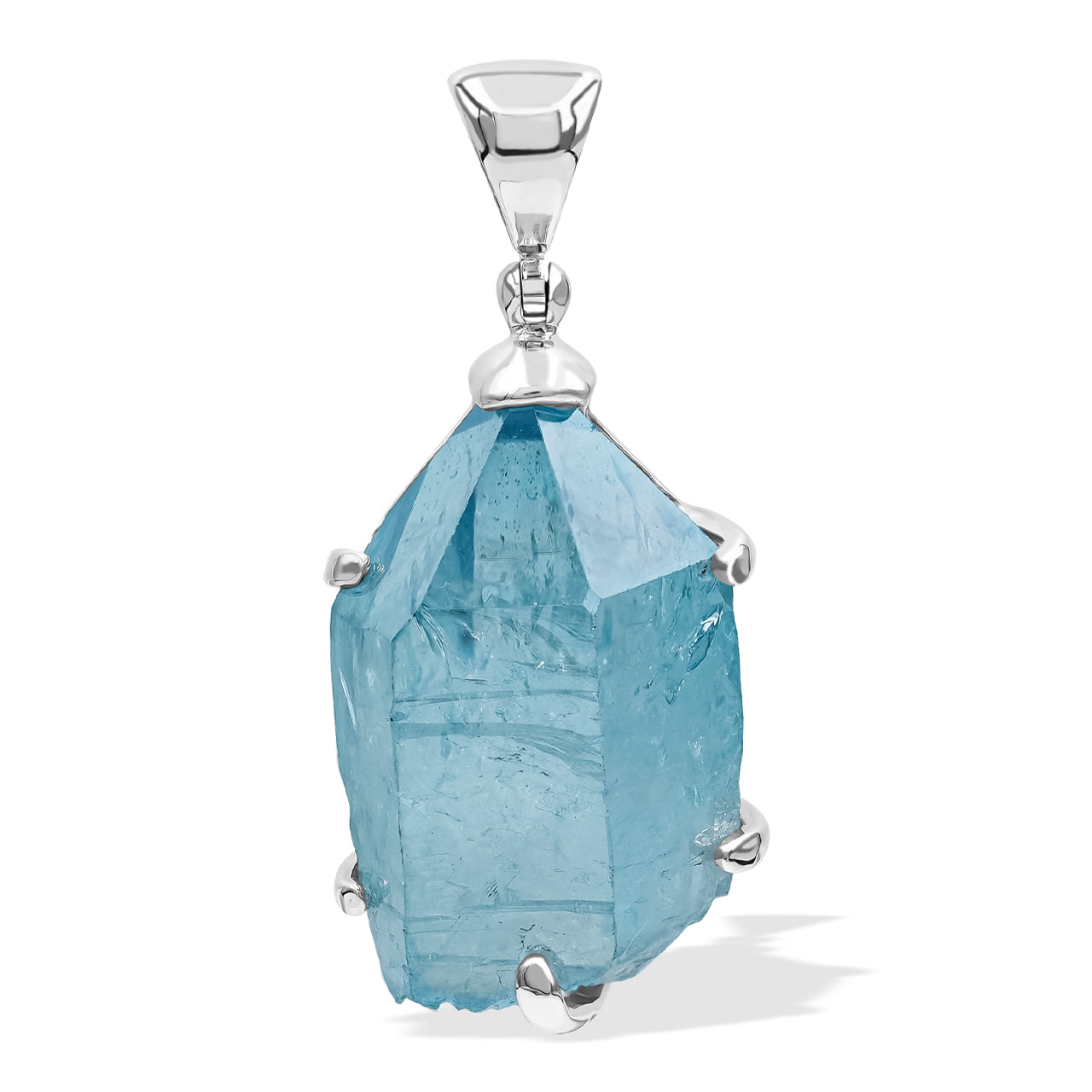 Captivating Aqua Aura Quartz Crystal Prong Set Pendant