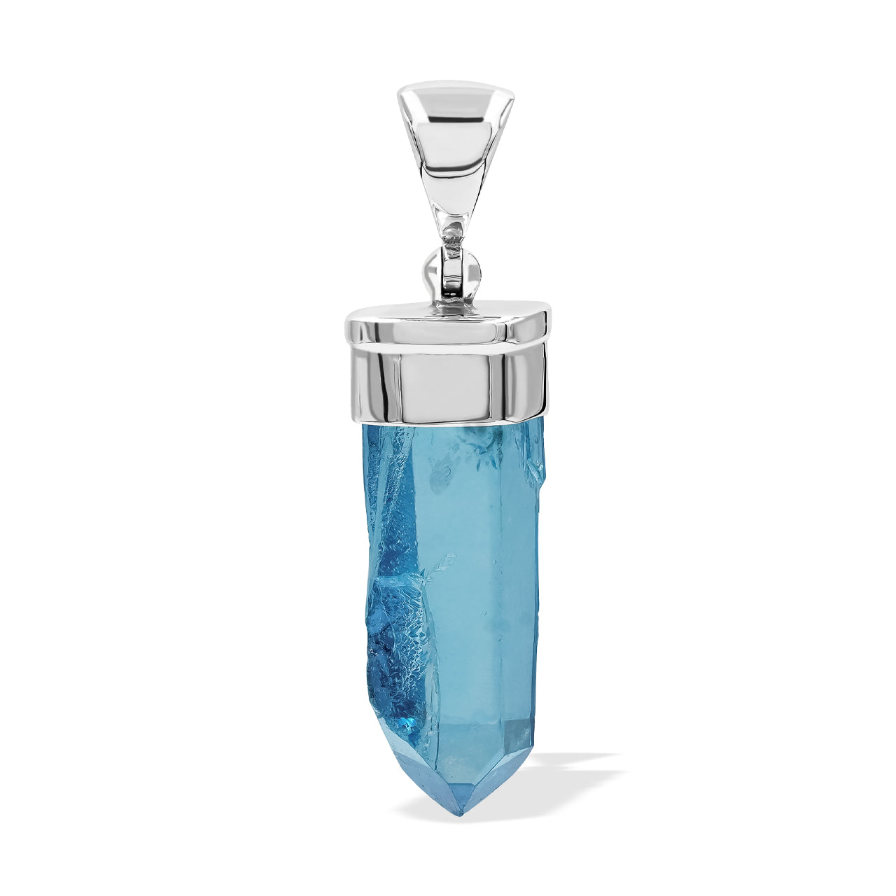 Another distinct front‑view image of the pendant with the long blue Aqua Aura Quartz crystal and silver cap.