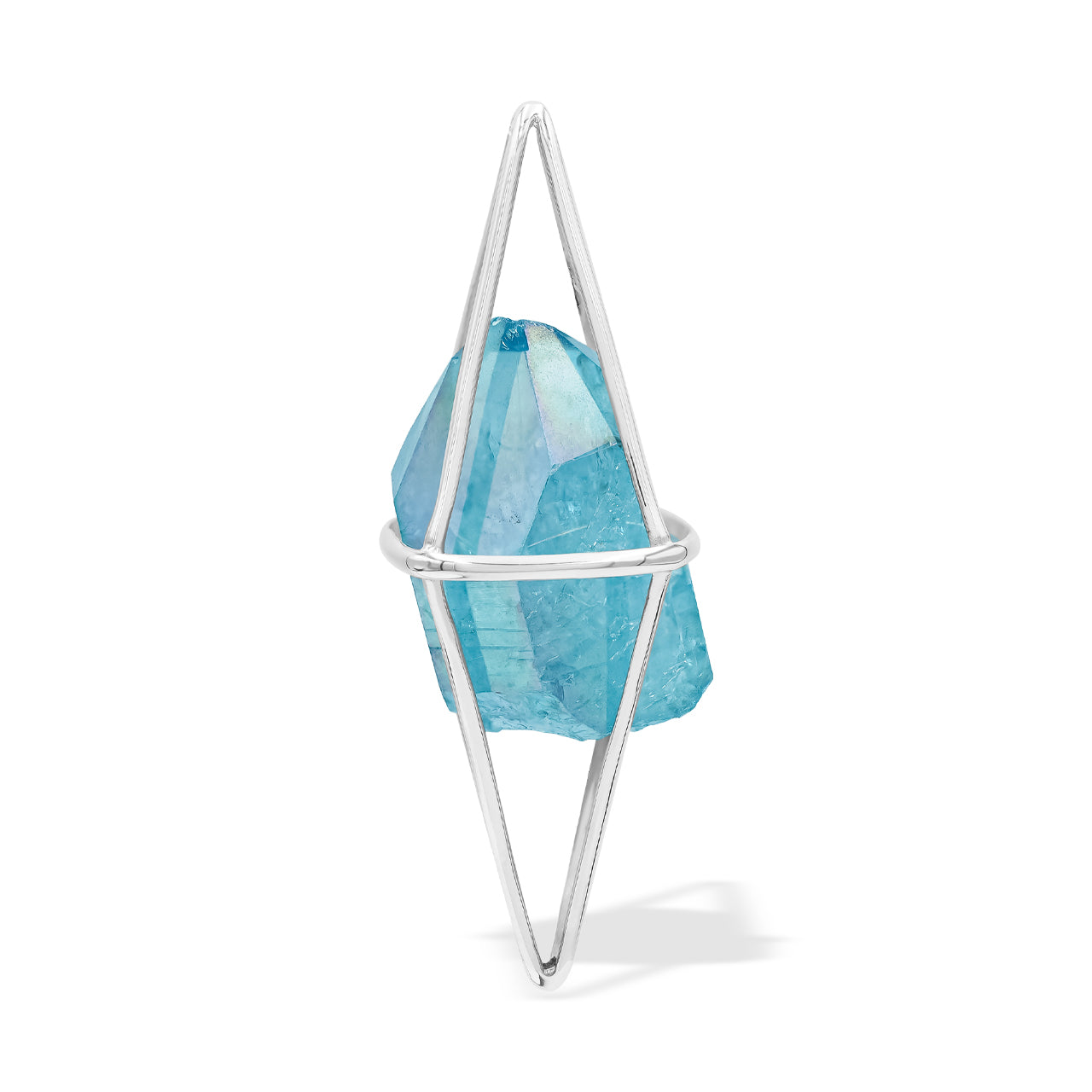 Aqua Aura Quartz Crystal Cage Pendant