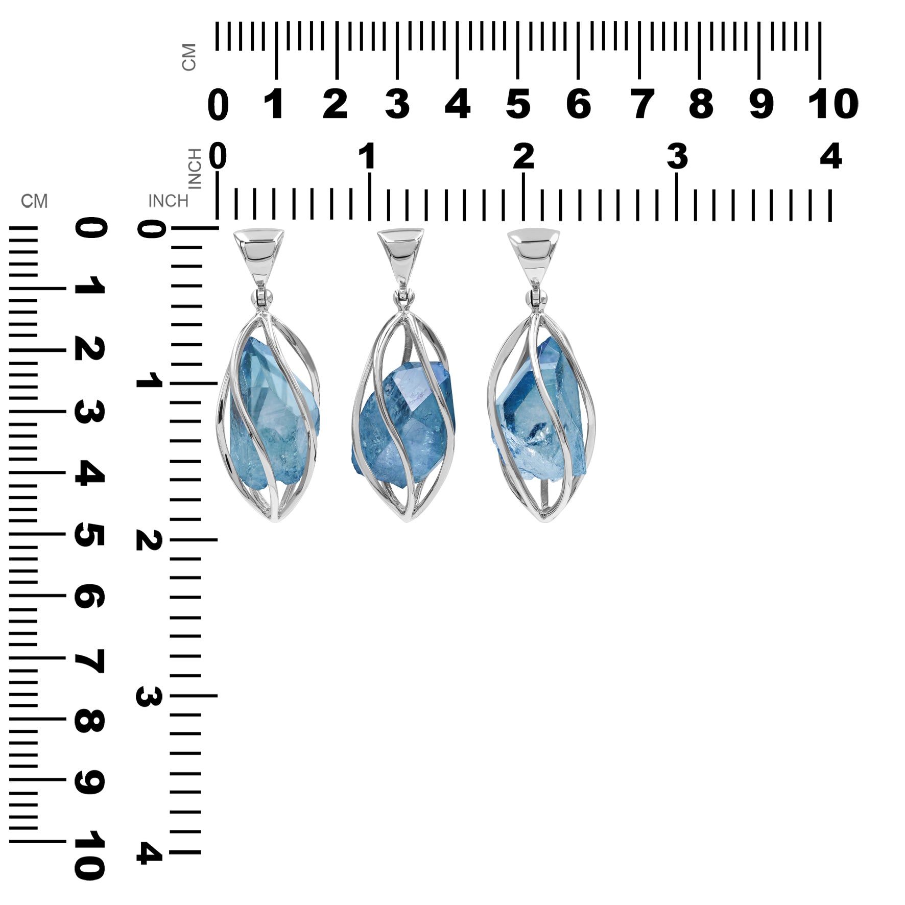 Aqua Aura Quartz Crystal Caged Pendant