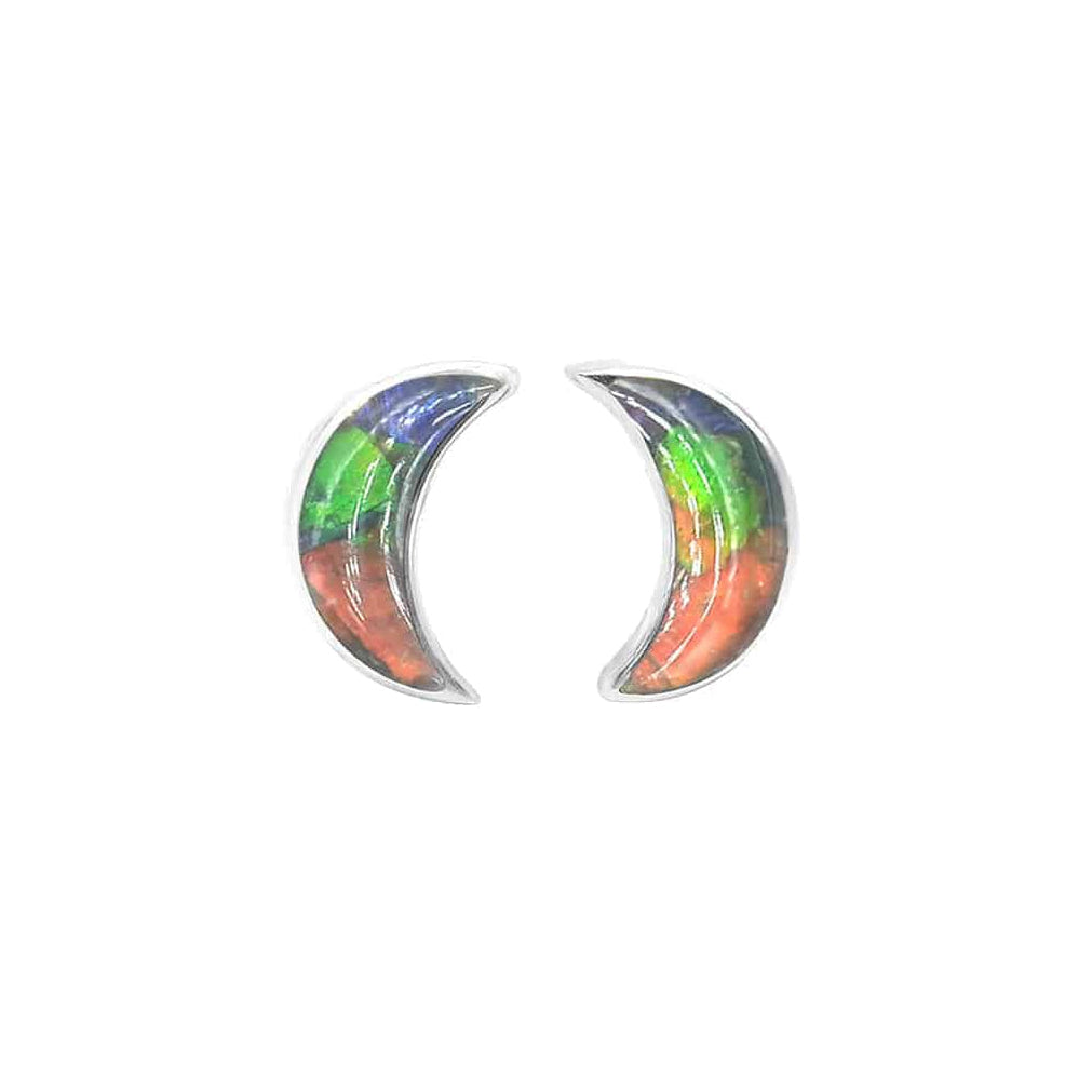 Colorful Ammolite Crescent Moon Post Earrings