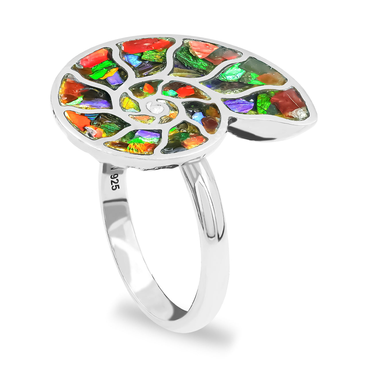 Ammonite Inlay Ammolite Ring