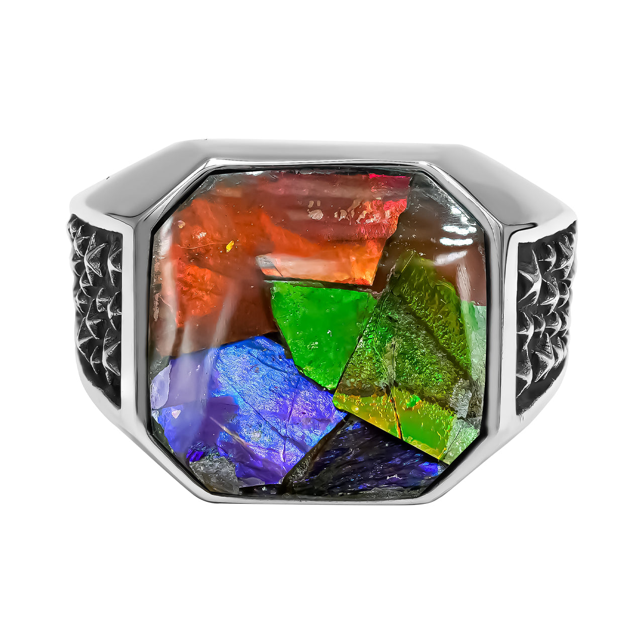 Ammolite Octagon Shape Men's Ring