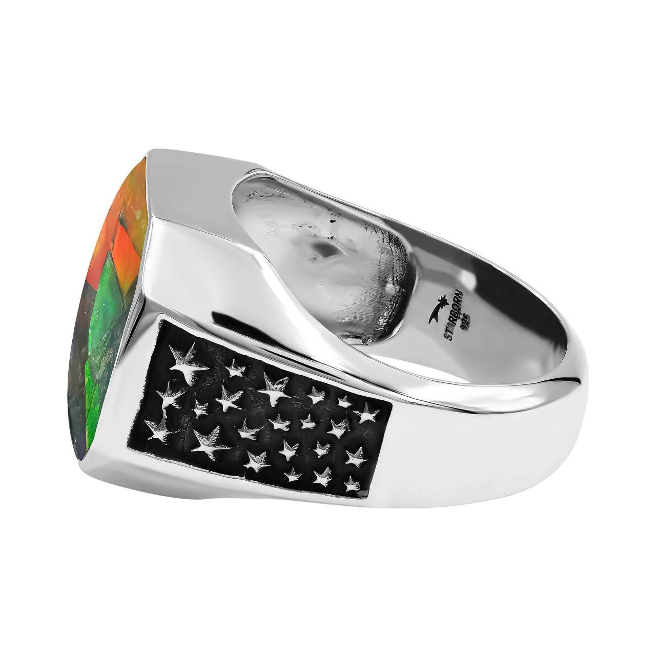 Ammolite Octagon Shape Men's Ring