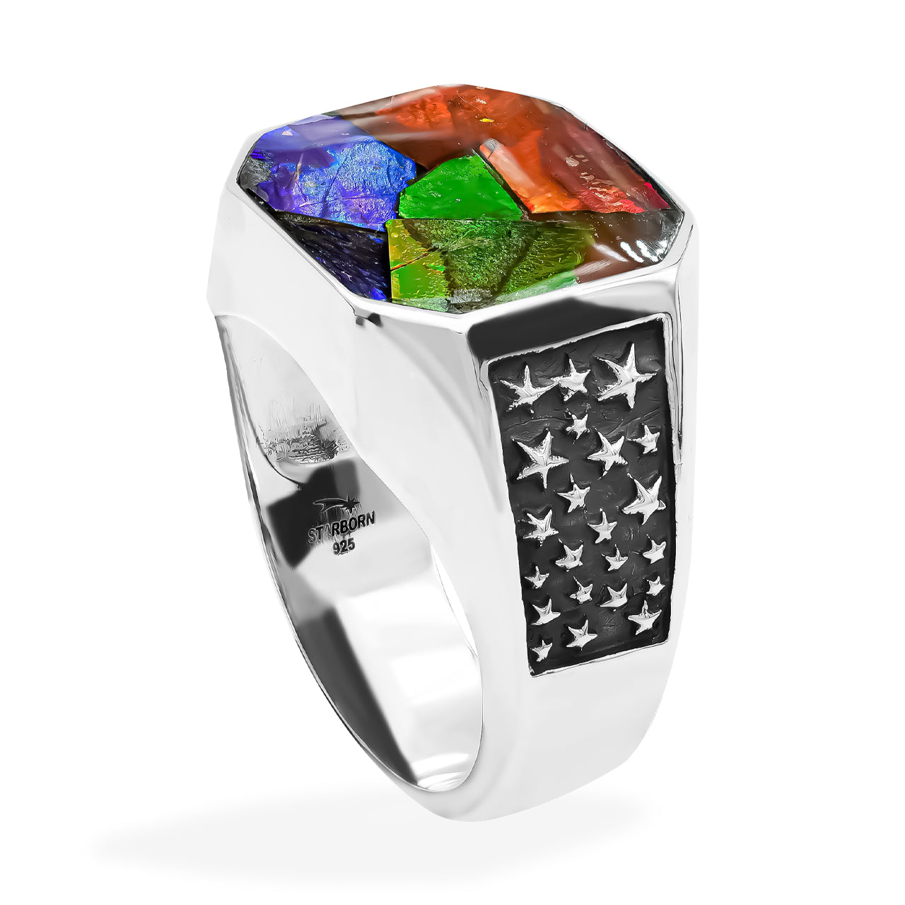 Ammolite Octagon Shape Men's Ring
