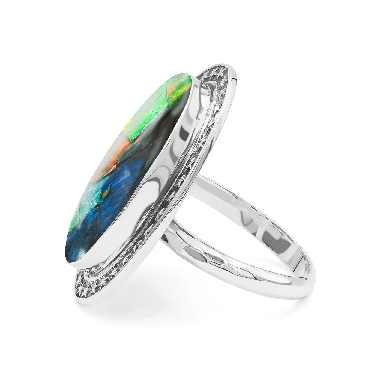 Ammolite Oval-Shape Ring