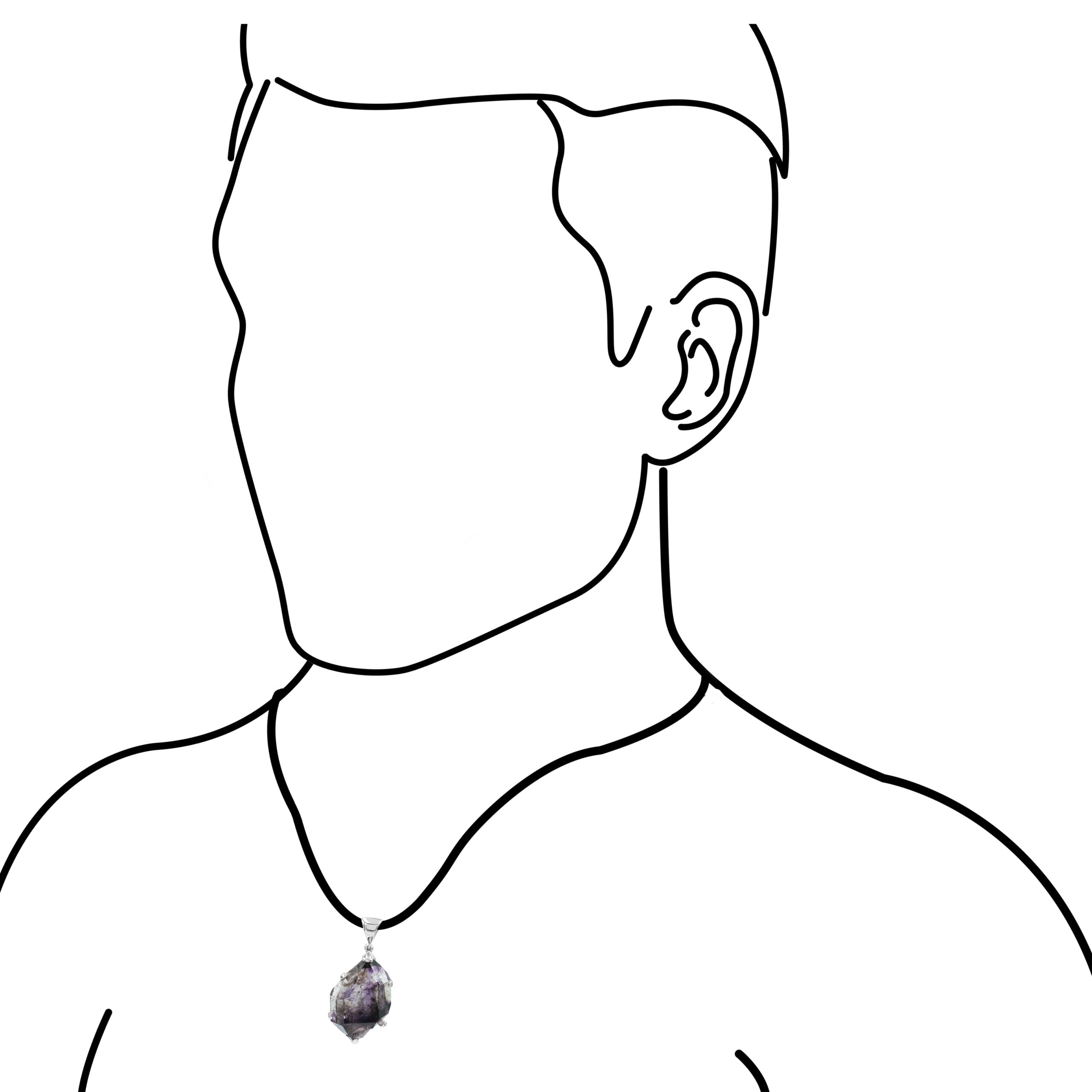 Illustration of a man wearing an Shangaan Amethyst pendant necklace for size reference.