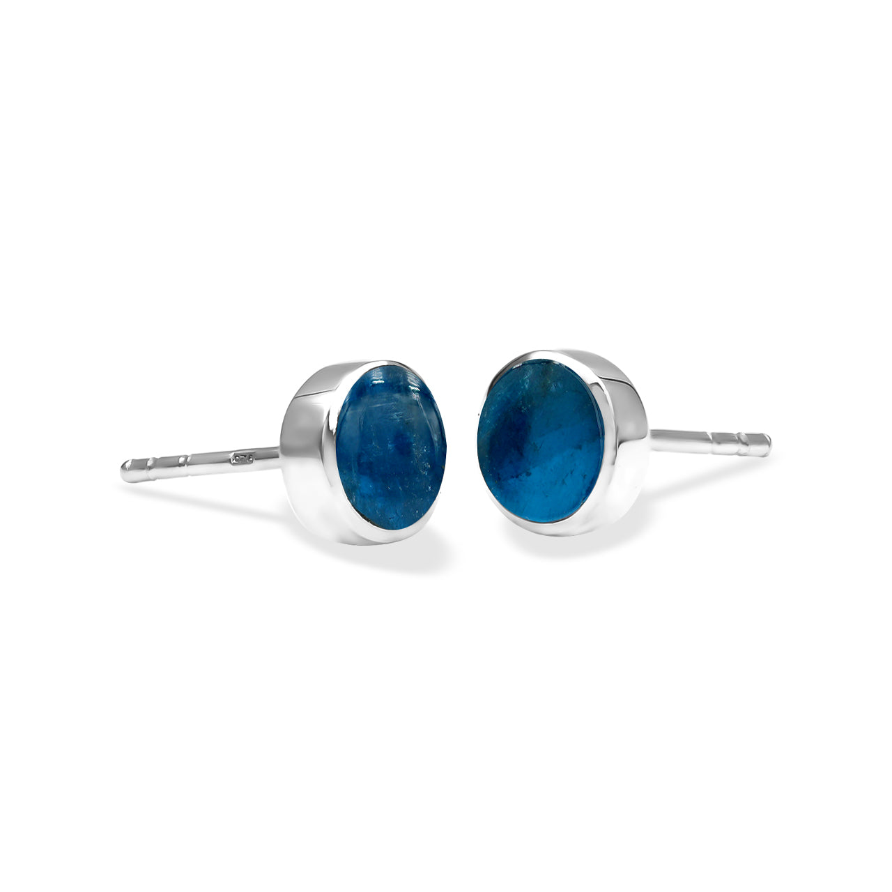 Blue Apatite Post Earrings Round 6 mm