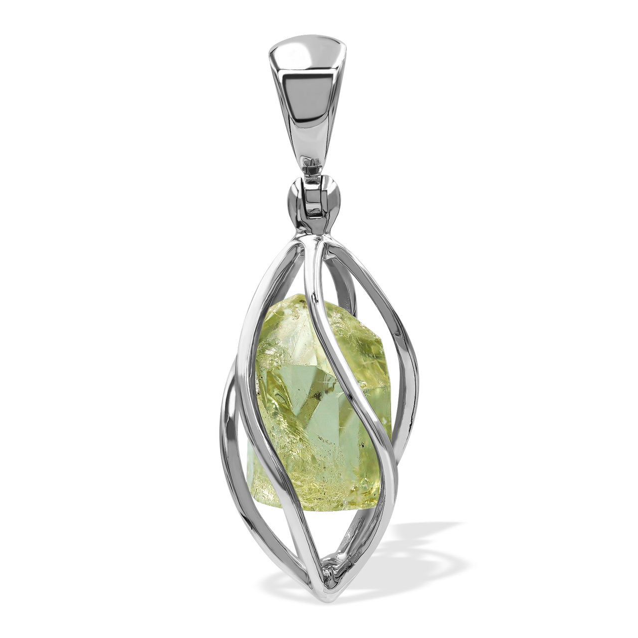 Green Apatite Crystal Caged Pendant