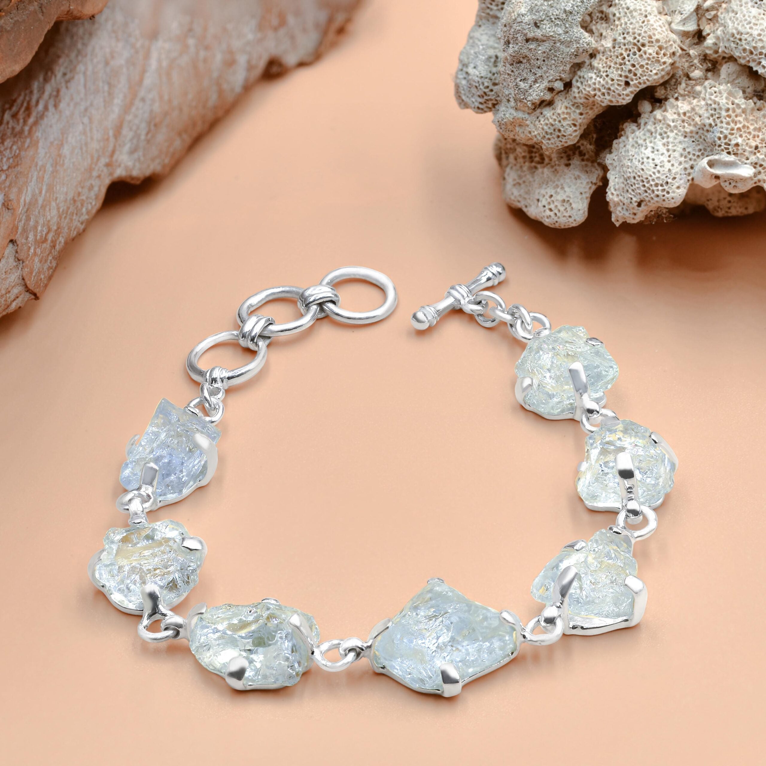 7 pcs Aquamarines Prong Set Bracelet