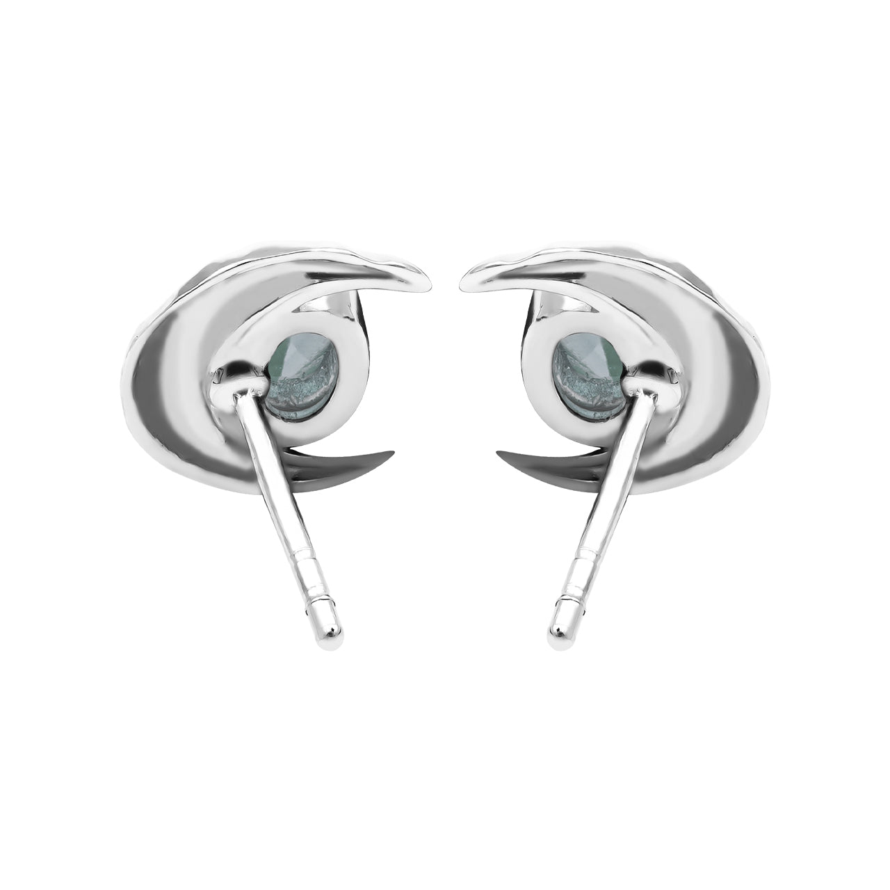 Aquamarine 6mm oval faceted post style ring with hammered crescent moon accent.