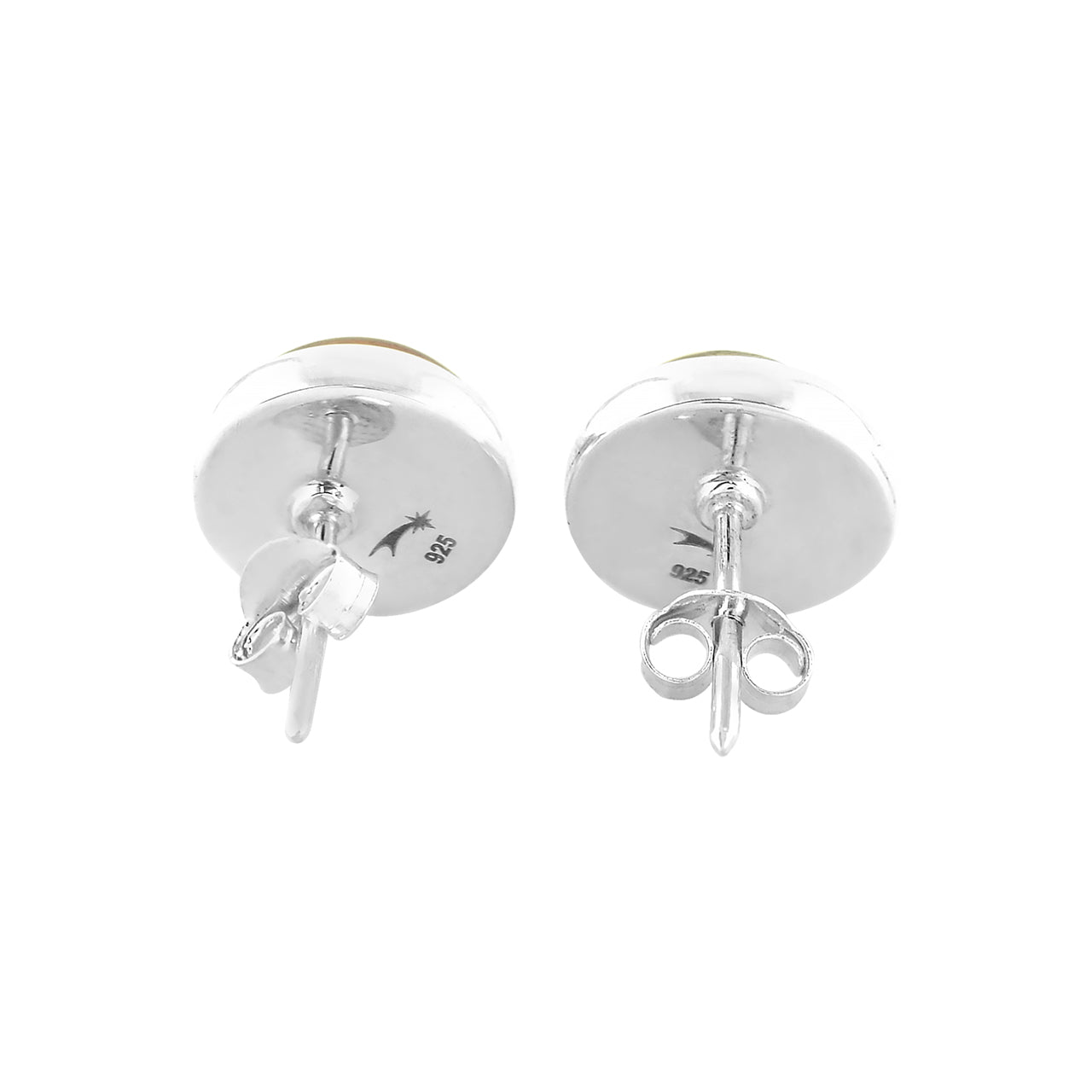 Back view of the silver stud earrings showing the earring posts and settings.