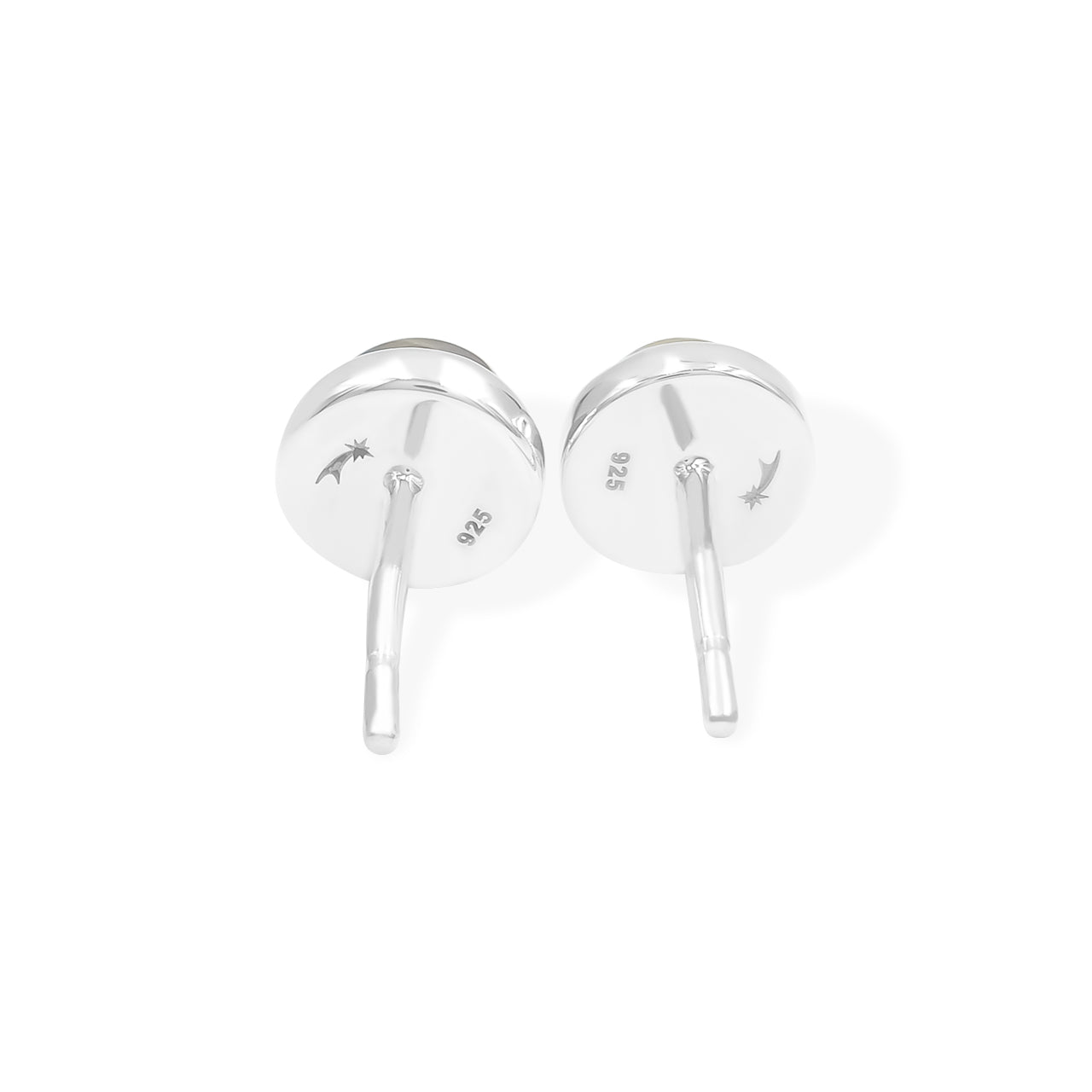 Back view of the silver stud earrings showing the earring posts and settings.
